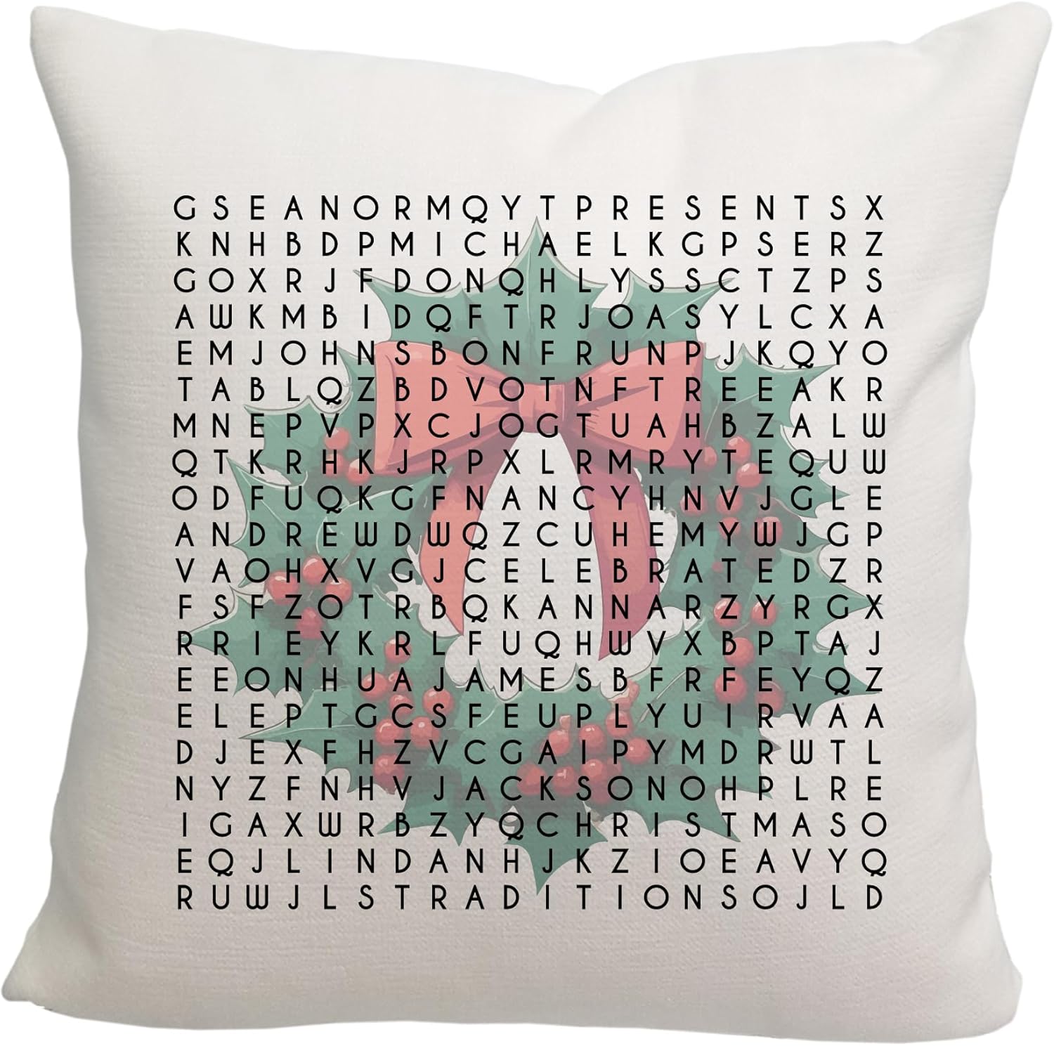 Pattern Pop Personalized Wreath Word Search Throw Pillow - Cover with Insert