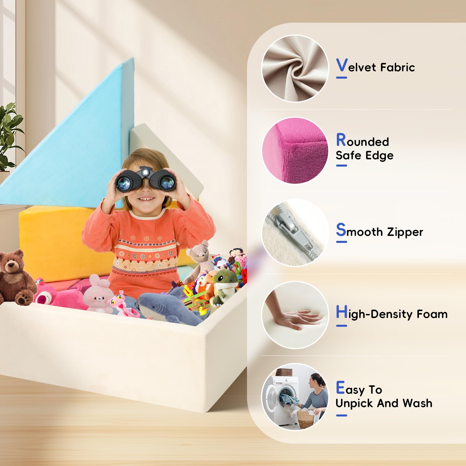 Tangram Square Puzzles Couch, Kids Play Sofa, 7pcs Foam Climbing Blocks with Ball Pit, Puzzle Solving Couch, 1600+DIY Creativing Playroom Furniture for Toddlers, Soft Play Activity Playset