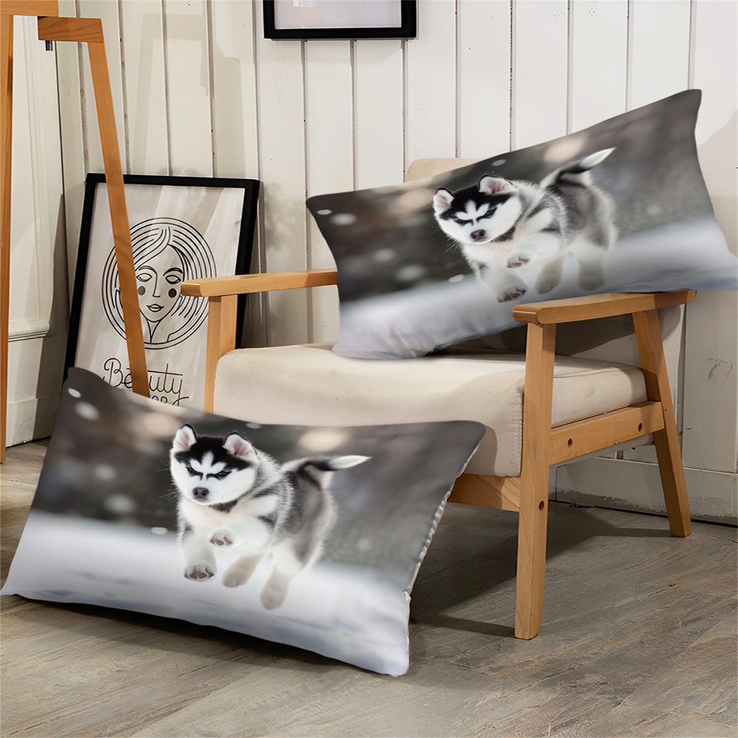 Husky Zwierzęta Kołdra Śnieg Biała Czarna Pościel Z Zamkiem Błyskawicznym I Sznurkami Narożnymi, Miękka Mikrofibra Drukowana Poszwa Na Kołdrę Z 2 poszewkami na poduszki 260 cm x 220 cm