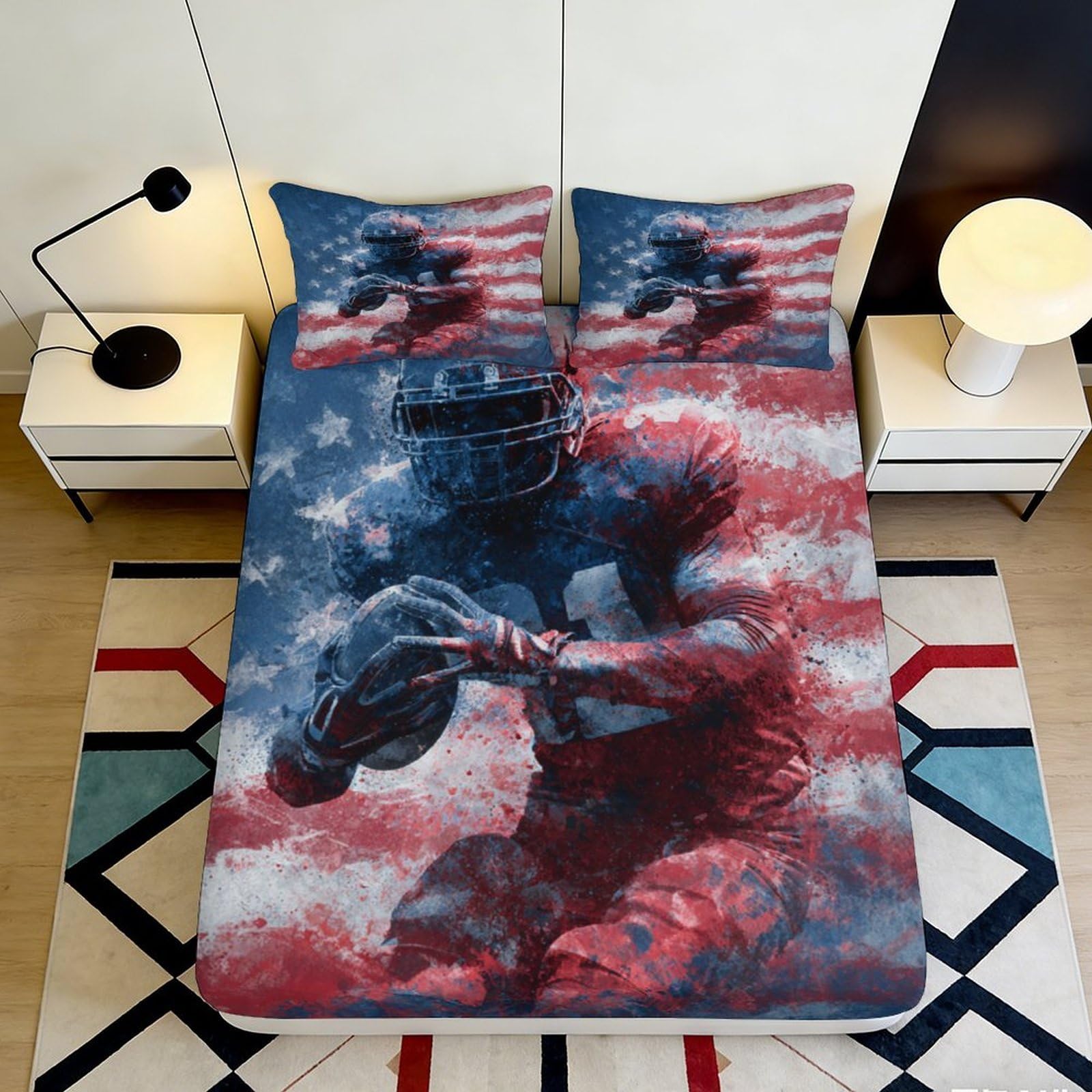 Pnayamiorkfel Style-3 3D Printed American Football Fitted Sheet Microfiber Usa Flag Bed Cover For Bedroom Dorm Mattress Protection Decor 90X200x25cm
