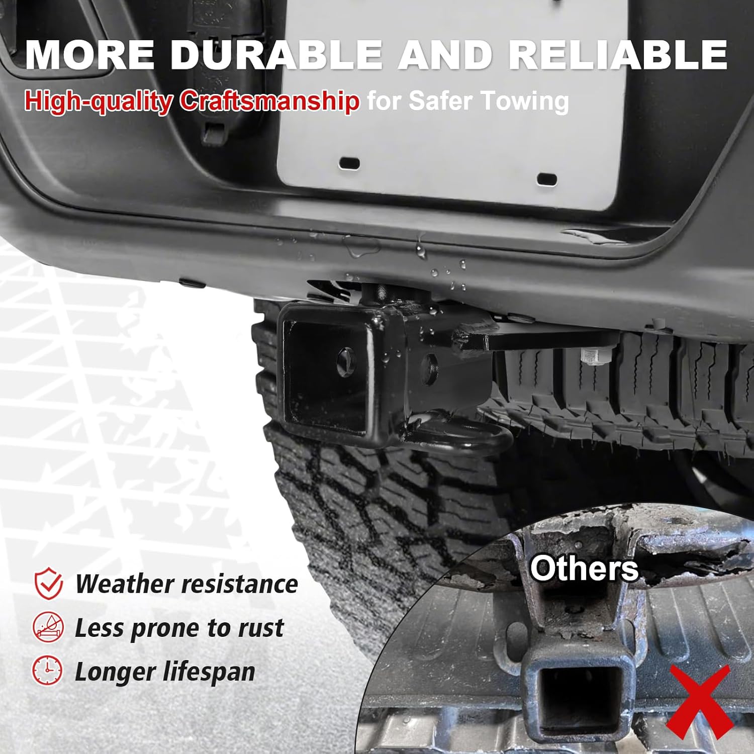 2" Class 3 Trailer Hitch Receiver for Jeep Gladiator, Towing Truck Trailer Hitch Compatible with JT 2020 2021 2022 2023 2024 2025, Heavy Duty Pickup Tow Receiver Kit with Bolts