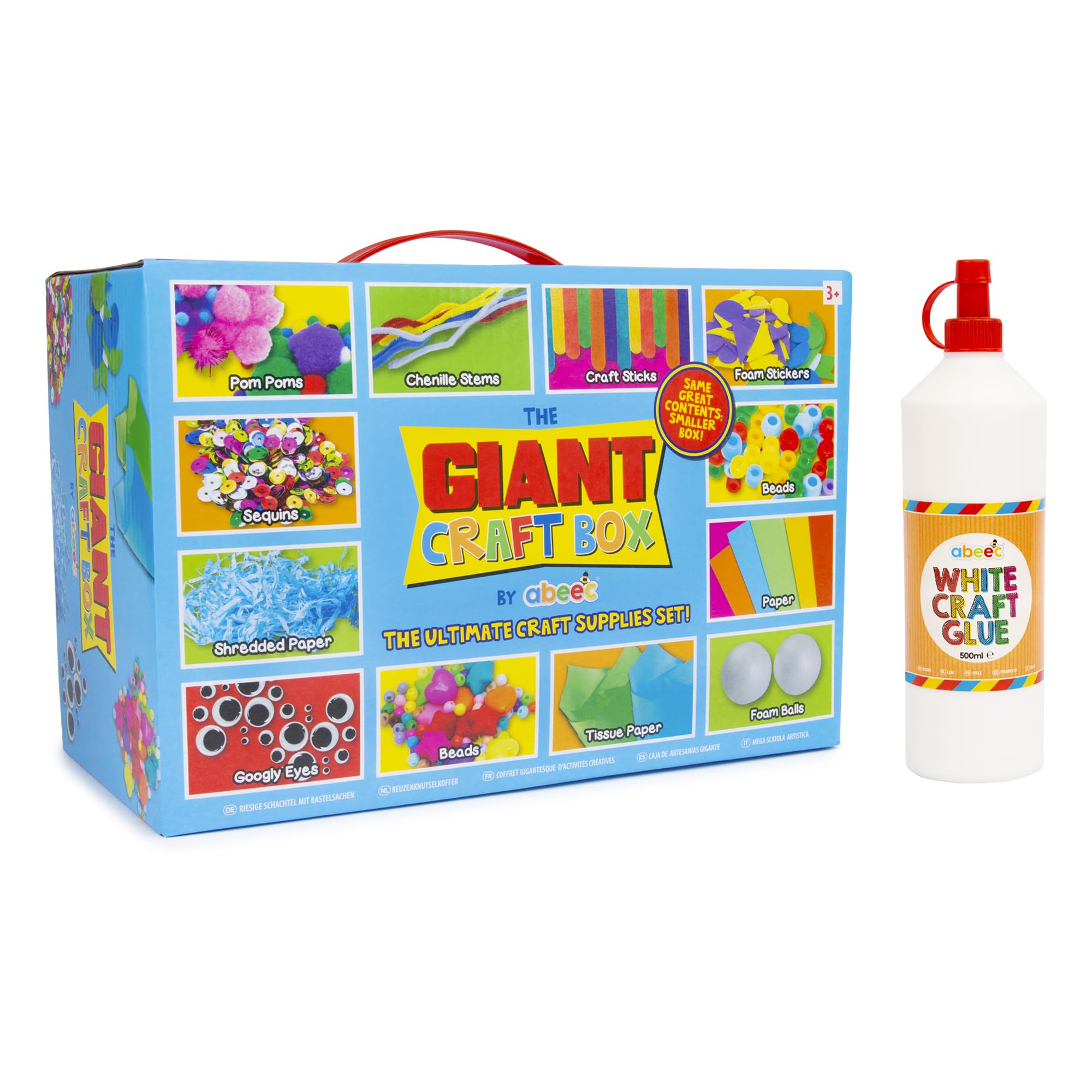 abeec Giant Craft Box + Glue Bundle | 1000+ Pieces Arts and Crafts Kit for Kids | 500ml White Craft Glue Included | Ages 5 to 12 | School Holiday Activity | Birthday Gift — image 1
