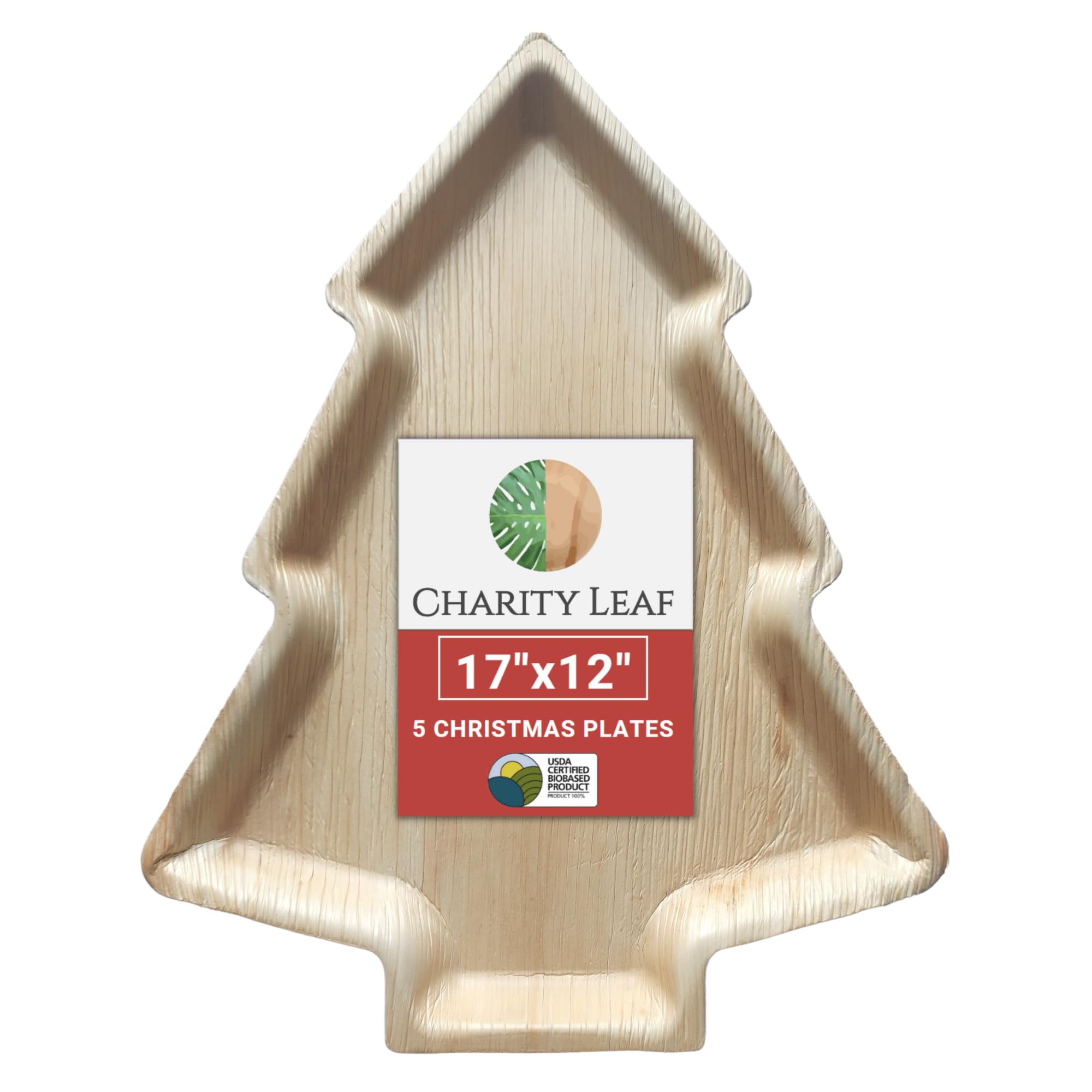 Charity Leaf Platos de Navidad desechables de hoja de palma de 17 x 12 pulgadas (5 piezas) platos de bambú para servir, tablas desechables, vajilla ecológica para Navidad, bodas, catering, eventos