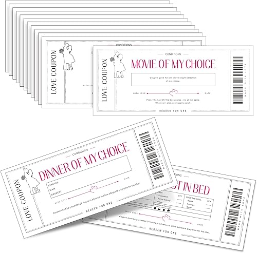 Zonon 20 tarjetas de cupón de amor para el día de San Valentín para pareja dulce, marido, esposa, novio o novia, regalo romántico para boda,