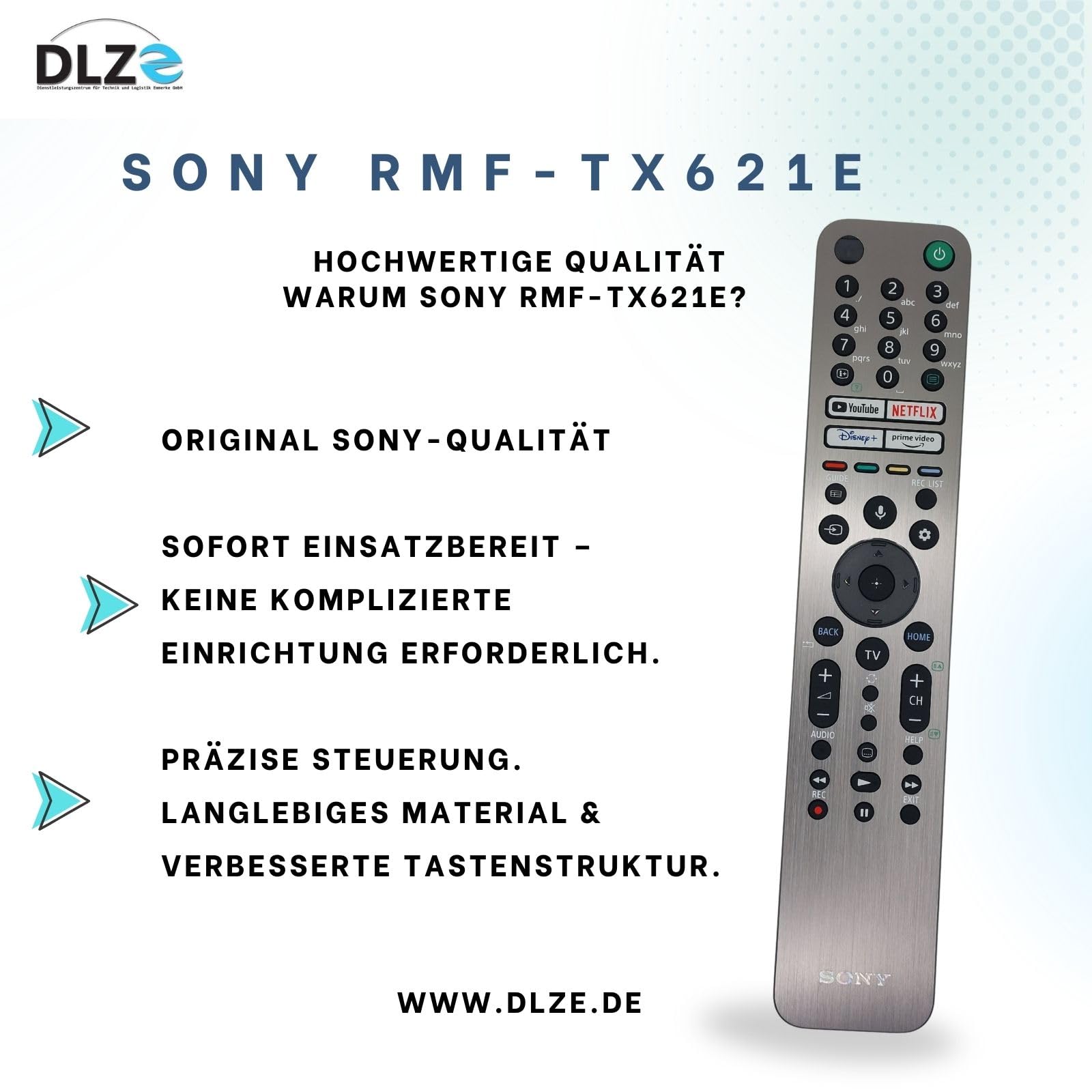 Sony RMF-TX621E – 100994912 Original-Fernbedienung für Sony Bravia Smart TVs, sofort einsatzbereit, kein Setup nötig