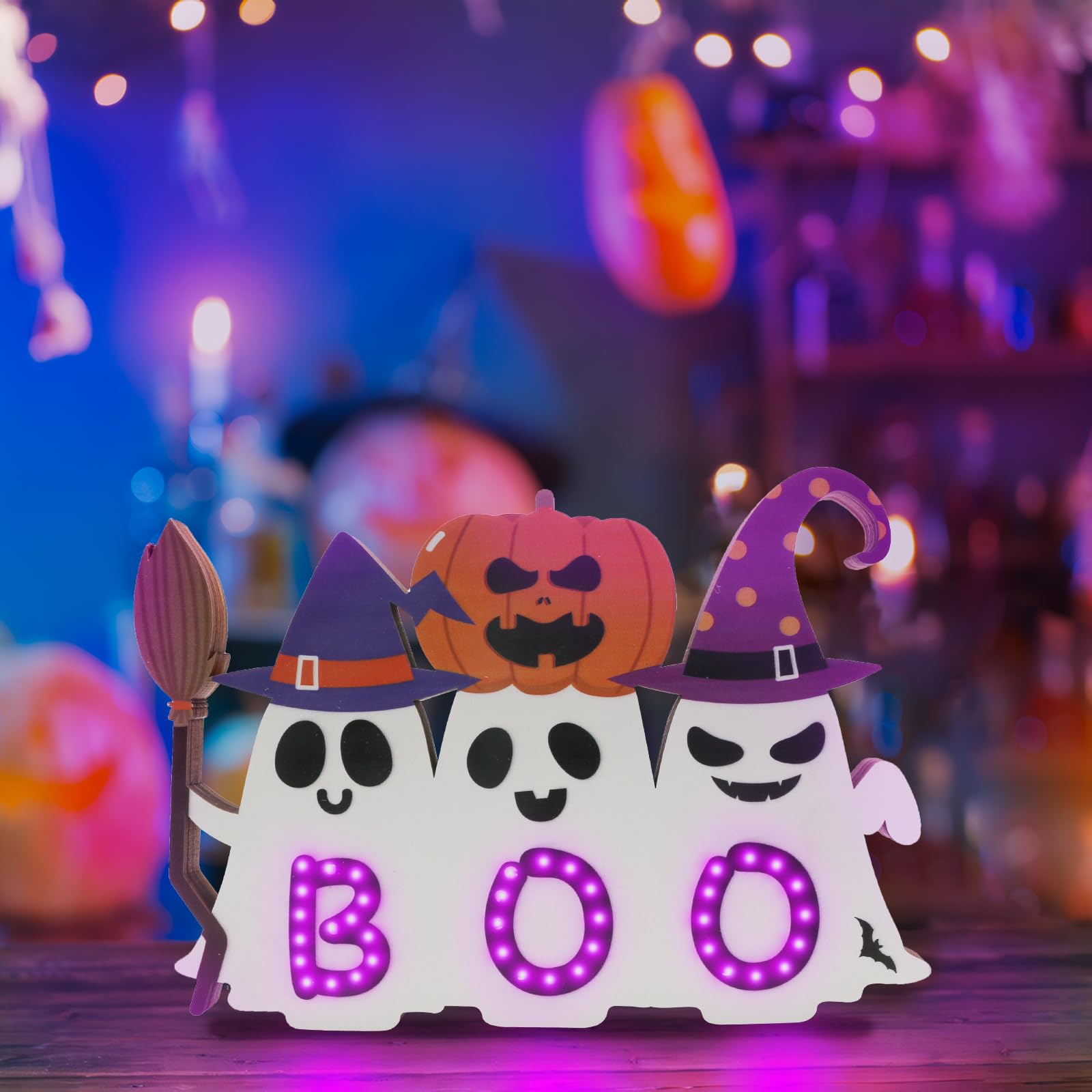 Halloween Decoration Halloween Table Sign Halloween Boo LED lights Ghost Pumpkin Table Decorations LED Boo Spooky Sign for Trick or Treat Halloween Party Dinner Coffee Room Decor
