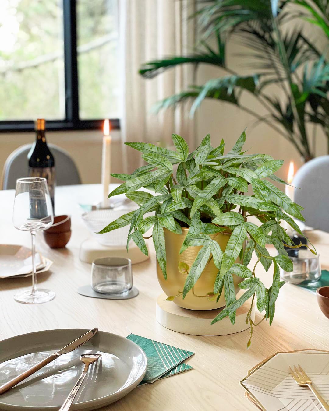Briful Plante artificielle comme une véritable fougère artificielle dans un pot en céramique doré - Plante décorative d'intérieur - Plante verte - Fougère décorative