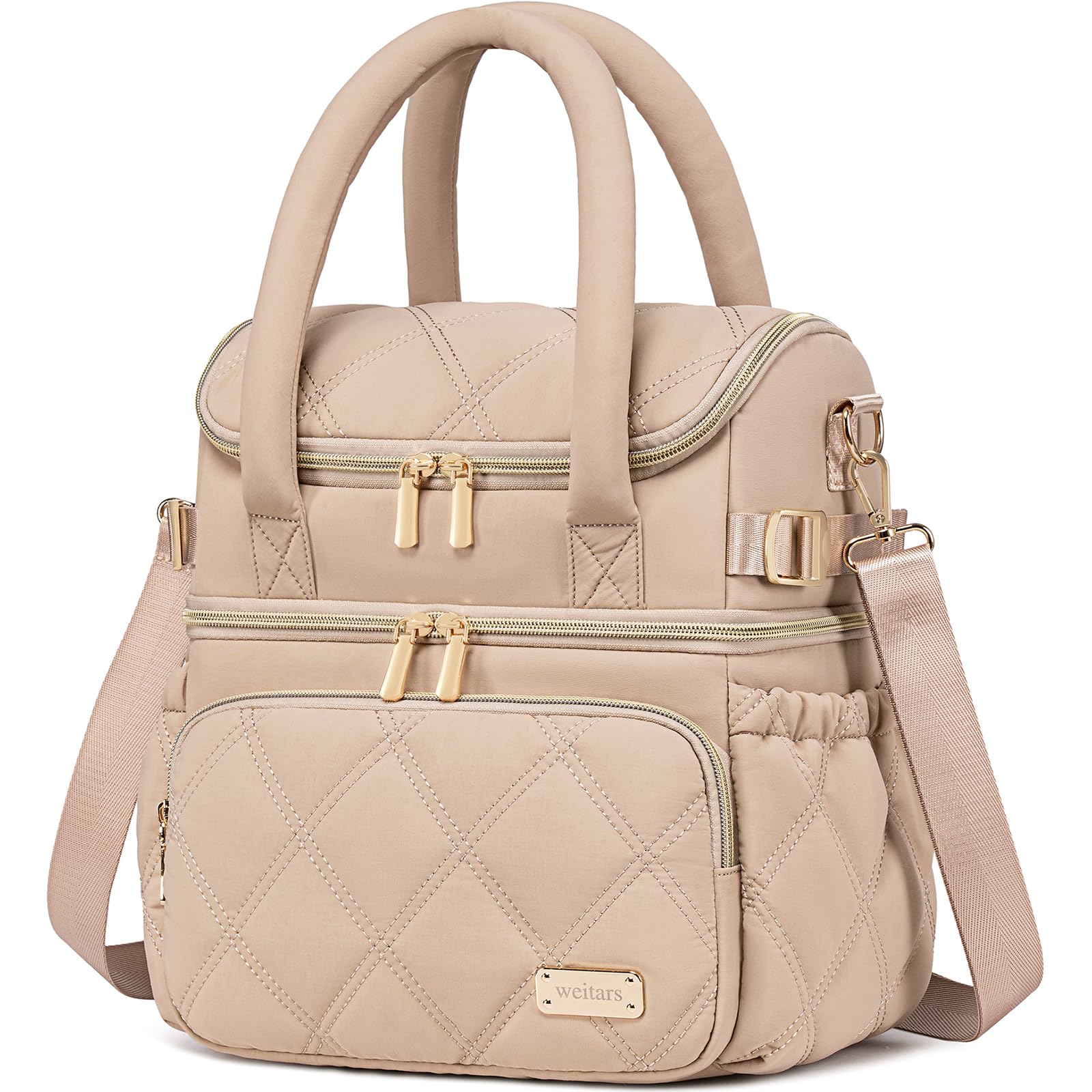 Weitars Lunch Bag for Women Men,Double Deck Lunch Box for Women,Quilted Lunch Tote for Work,Insulated Lunch Cooler Leakproof Lunchbox for Adult with