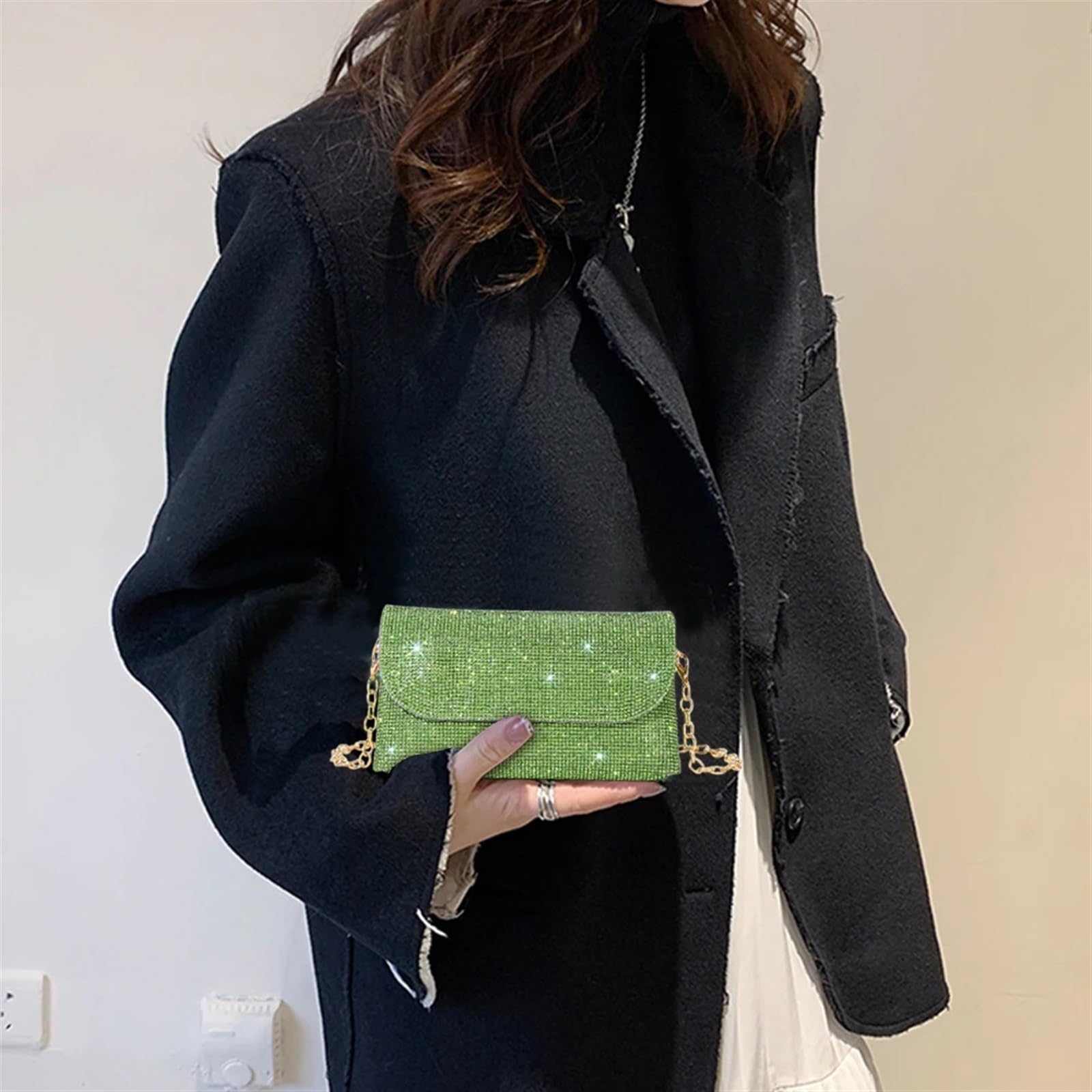 Pochette Da Sera Borsa da sera con strass, borsa donna scintillante, a tracolla lucida in pelle PU diamanti, mini a mano
