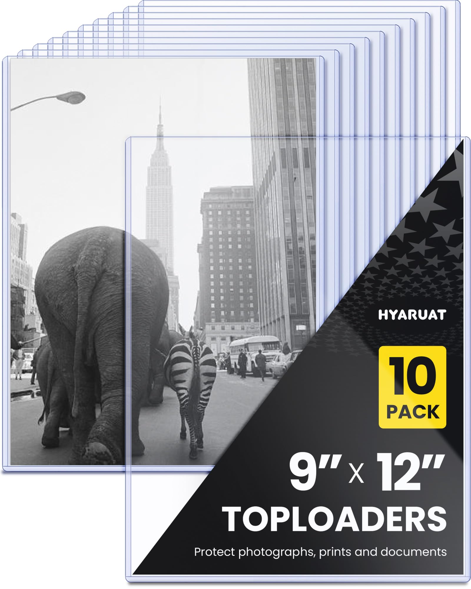 HYARUAT 9x12 Toploader - Clear Semi-Rigid PVC Sheet Protectors, Hard Plastic Sleeves for Photos, Posters, Documents, and Prints (10-Pack)