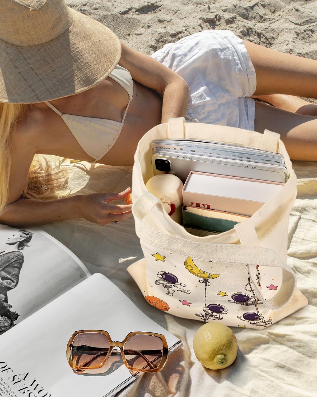 Aesthetic Canvas Tote Bag for Women - Sturdy Cloth Cotton Totes Bag with Pattern Shoulder Bag - Image 3