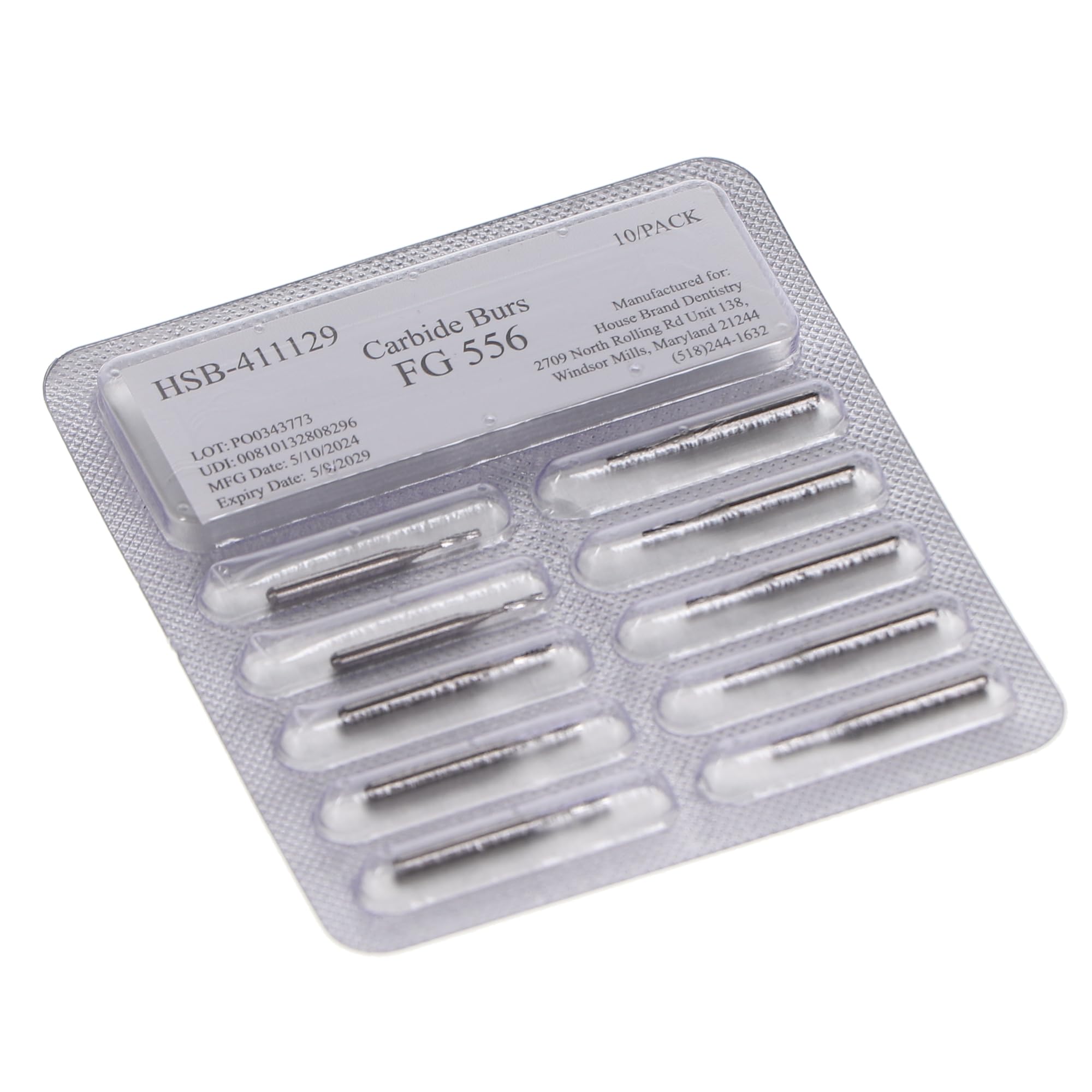 House Brand Dentistry 411129 HSB FG #556 Straight Fissure Crosscut Carbide Burs 10/Pk