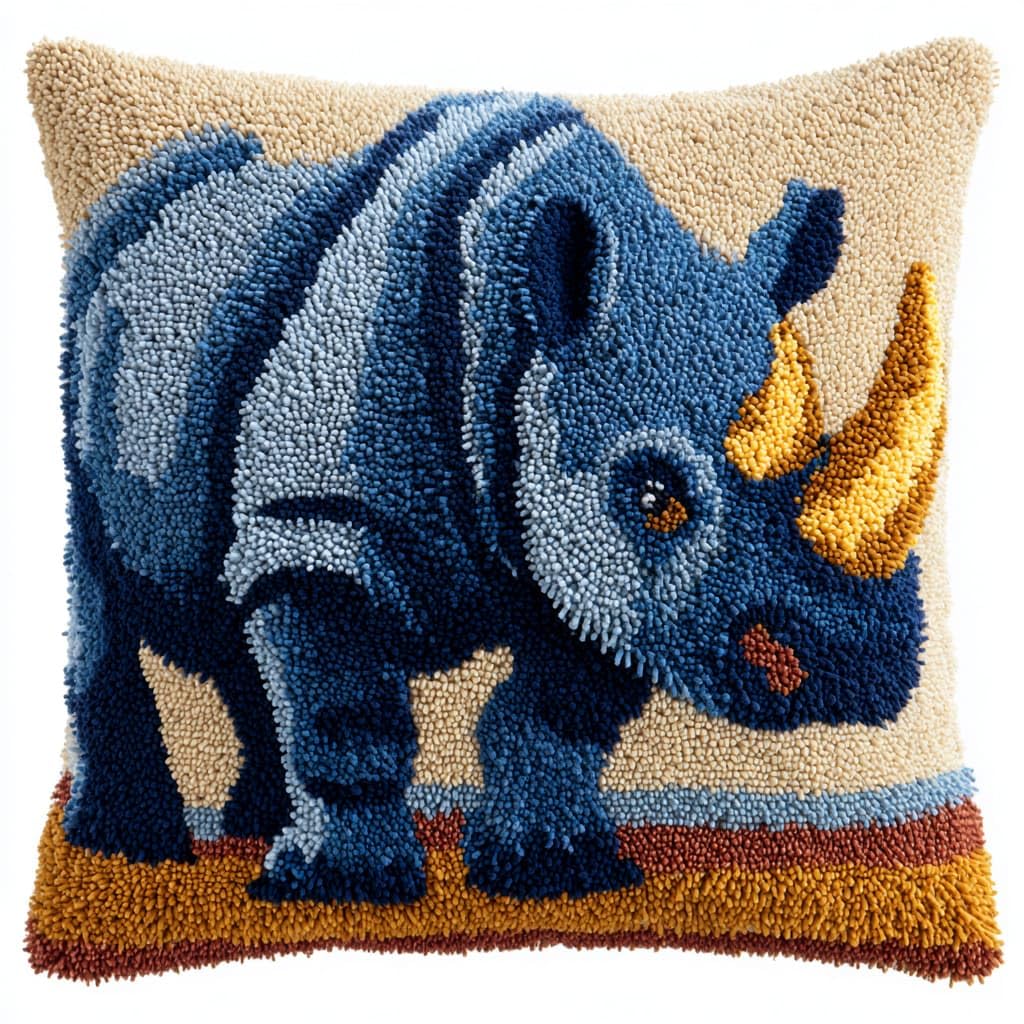 WallustrioaW Latch Hook Kits Pillow,Animal Rhinoceros