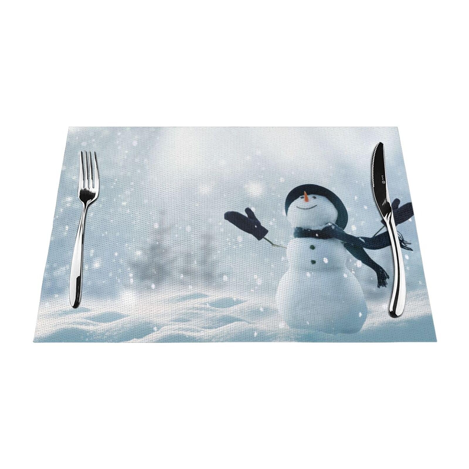 PVC Placemat Set of 1 PCS, 45x30 CM, Christmas Happy Snowman Printed Non-Slip Heat Resistant Place Mats for Kitchen Dining Table Indoor Outdoor
