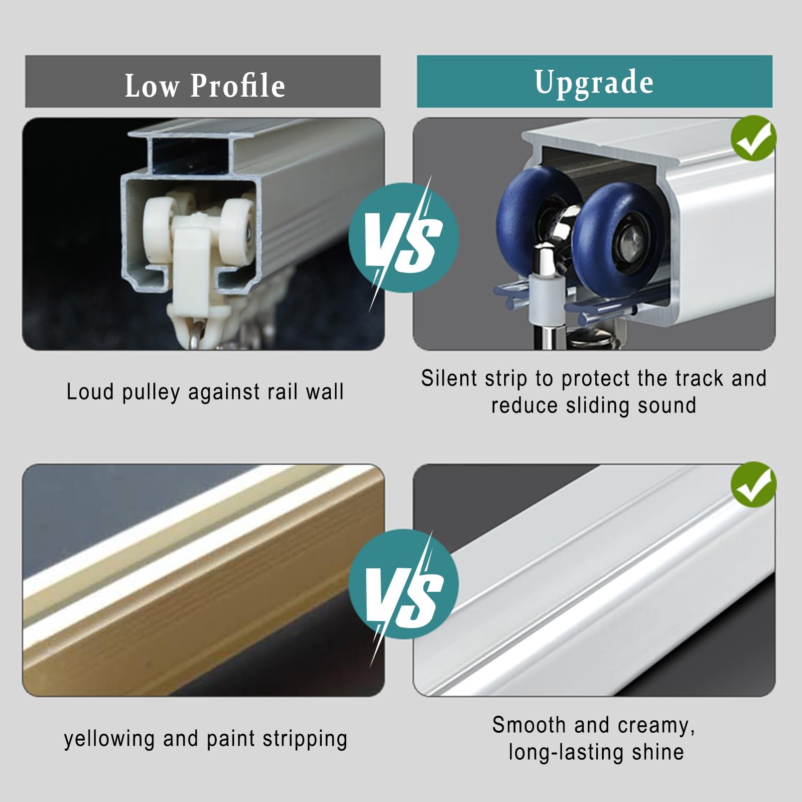 Rail de Rideau en Aluminium, Système de Rail de Rideaux Coulissant Multi-usages, Avec Bande Silencieuse et Rouleaux Coulissants for Les, Grand Rail Carré Ultra-robuste, Rail de Rideaux Plafond(Champag