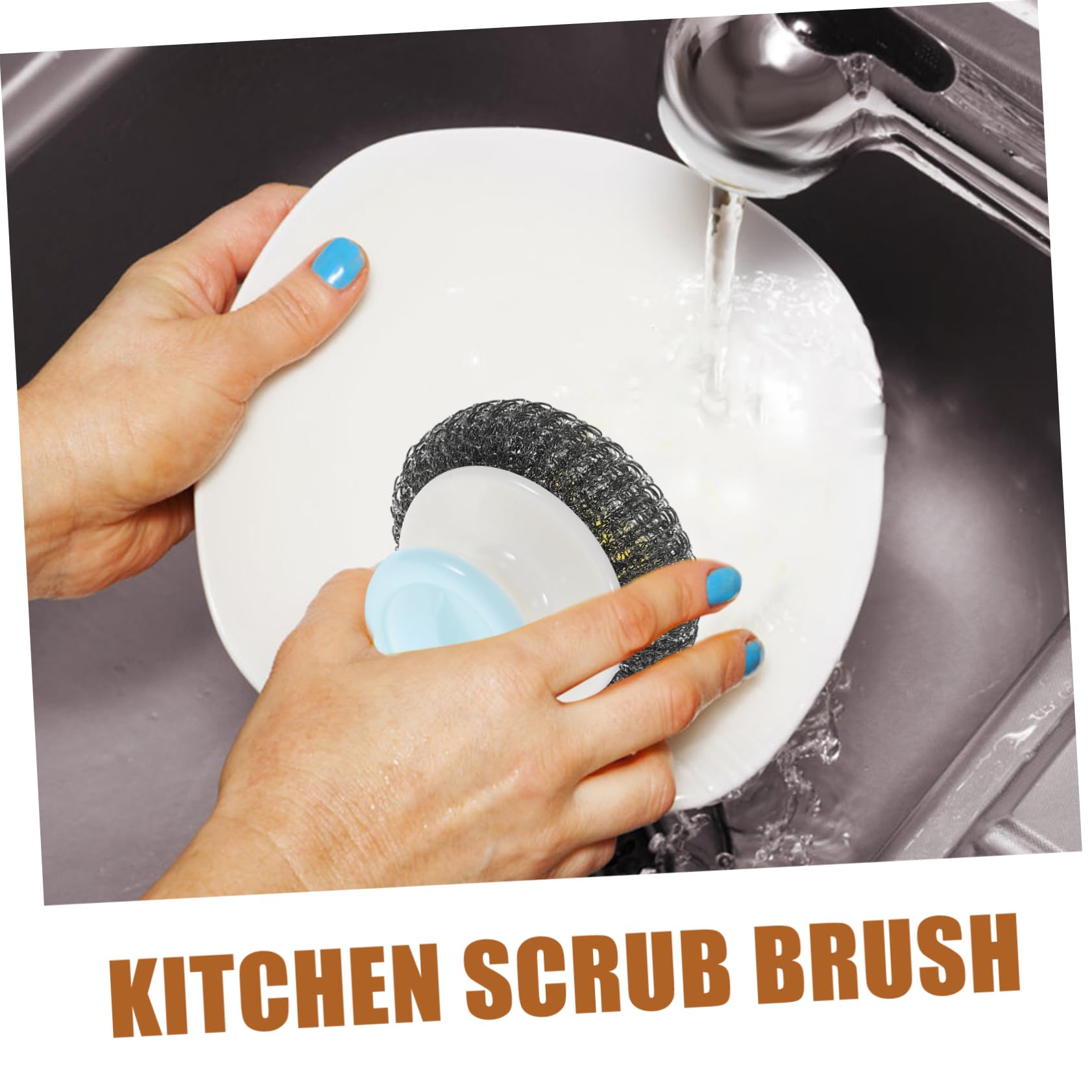 HAPINARY Ergonomic Steel Ball Brush Handle Dish Scrubber Kitchen Scrub Brush Sturdy Cleaning Brush for Heavy-Duty Pot Pan Cleaning