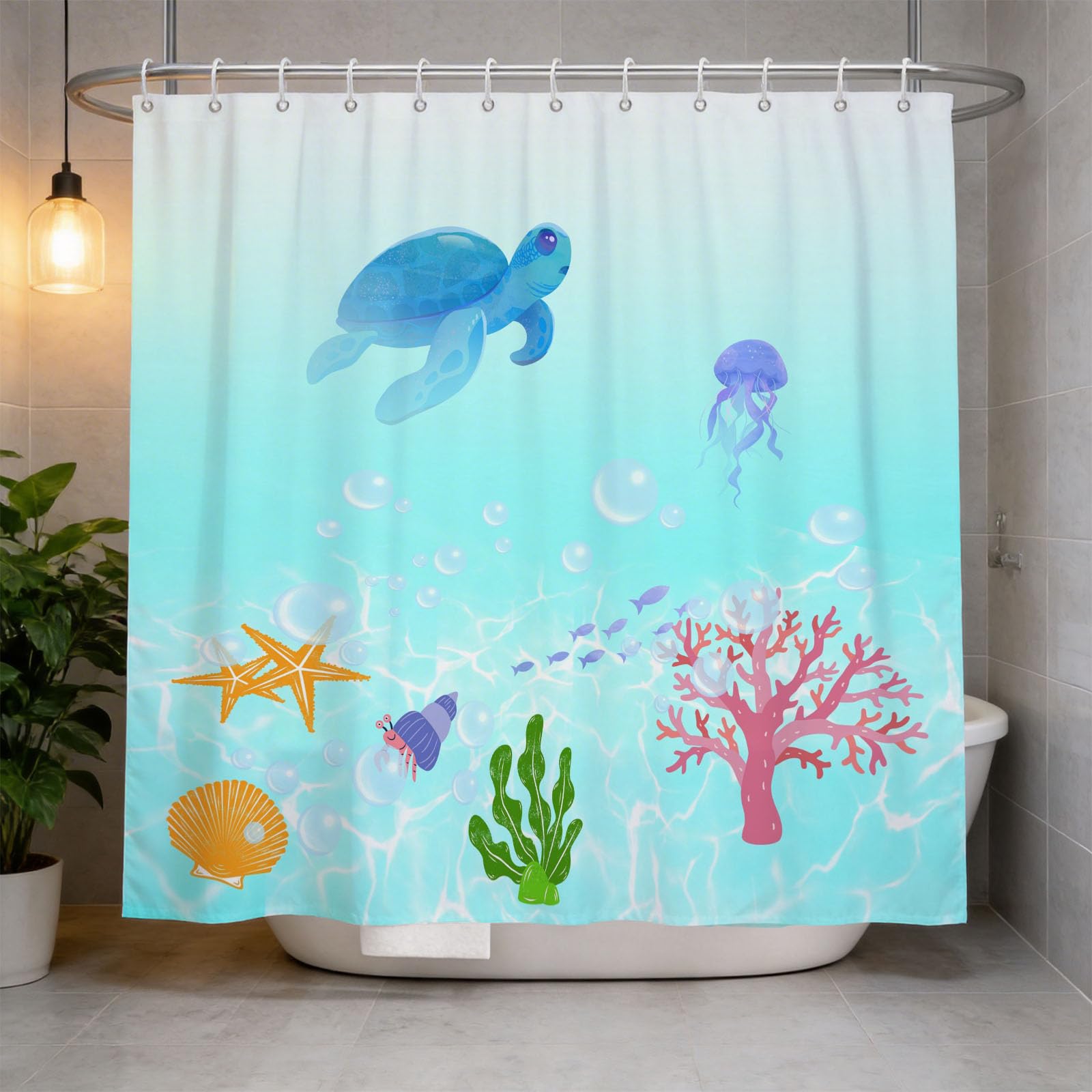 Hongduo 3D Marine Animal Shower Curtain for Stalls Bathtubs Cute Lovely Bathroom Decor Shower Curtain Set Polyester Fabric Waterproof 200x200cm/79X79 Inch with Hooks