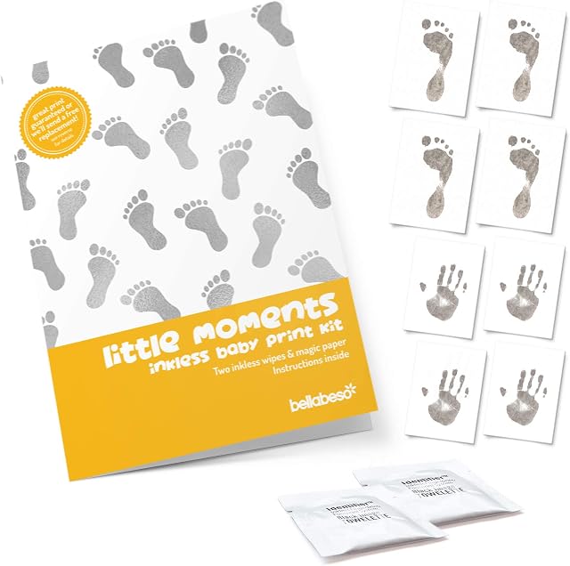 Baby Footprint Kit Twin Pack - Newborn Hand and Foot Print Gift - Eight Ready to Frame Sheets and Two Nekoosa inkless towelettes from Bella Beso