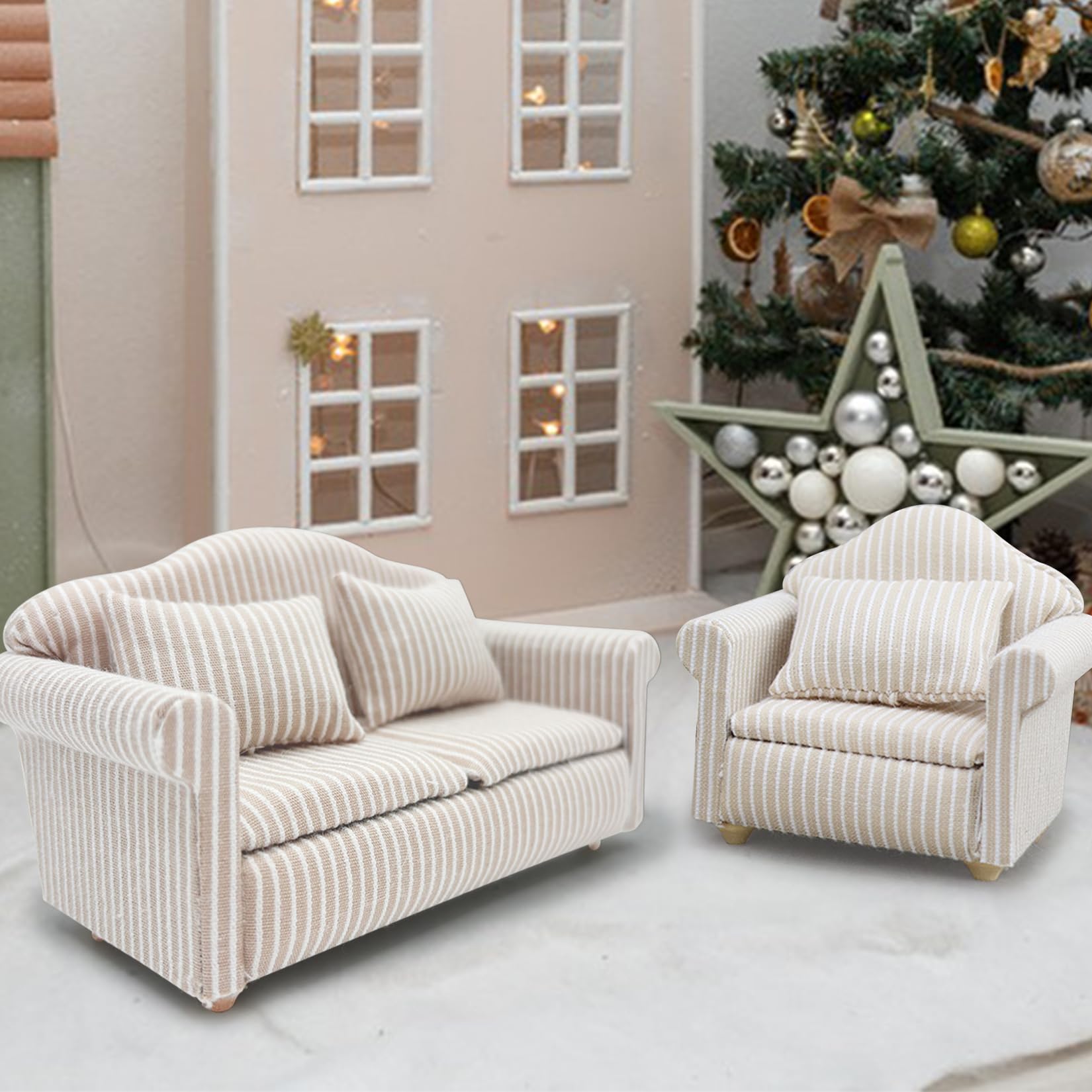 Miniaturowa sofa Kanapa Akcesoria do domku dla lalek Drewniane meble do domku dla lalek Miniaturowe akcesoria(C)