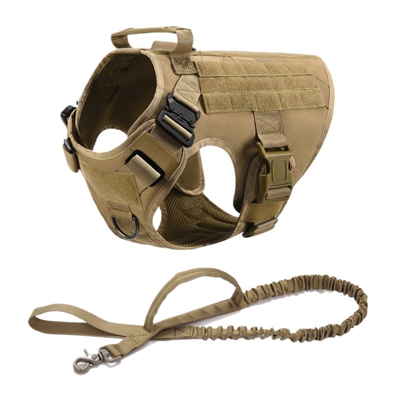 Tactical Military Vest Pet German Shepherd Golden Retriever Training Dog Harness And Leash Set For All Breeds Dogs(Brown 2 piece set,XL(40-60KG))