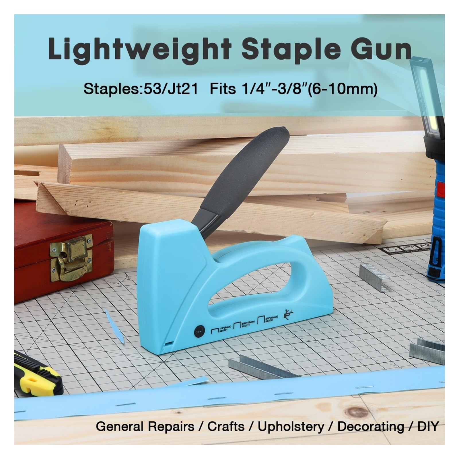Zszywacz Pistolet Do Gwoździ Do Lekkiej Obróbki Drewna Zszywacz Tapicerski Z 1600 Szt. Zszywek JT21 Do Dekoracji Domu DIY Do mocowania materiałów, dekoracji, stolarki(Blue)