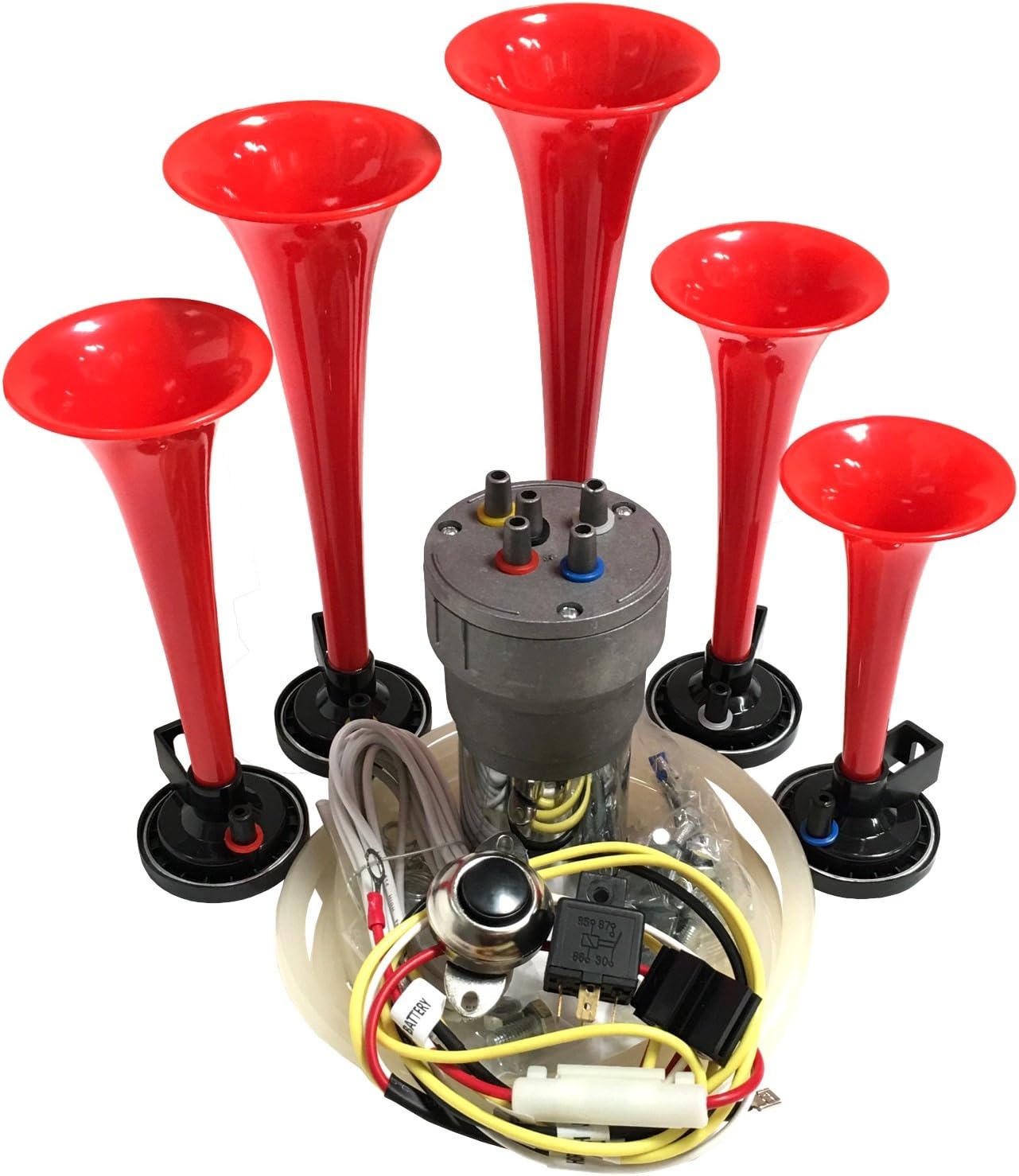 Dixie Air Horn Red - Dixieland Premium Full 12 Note Version with Installation Wire Kit and Button