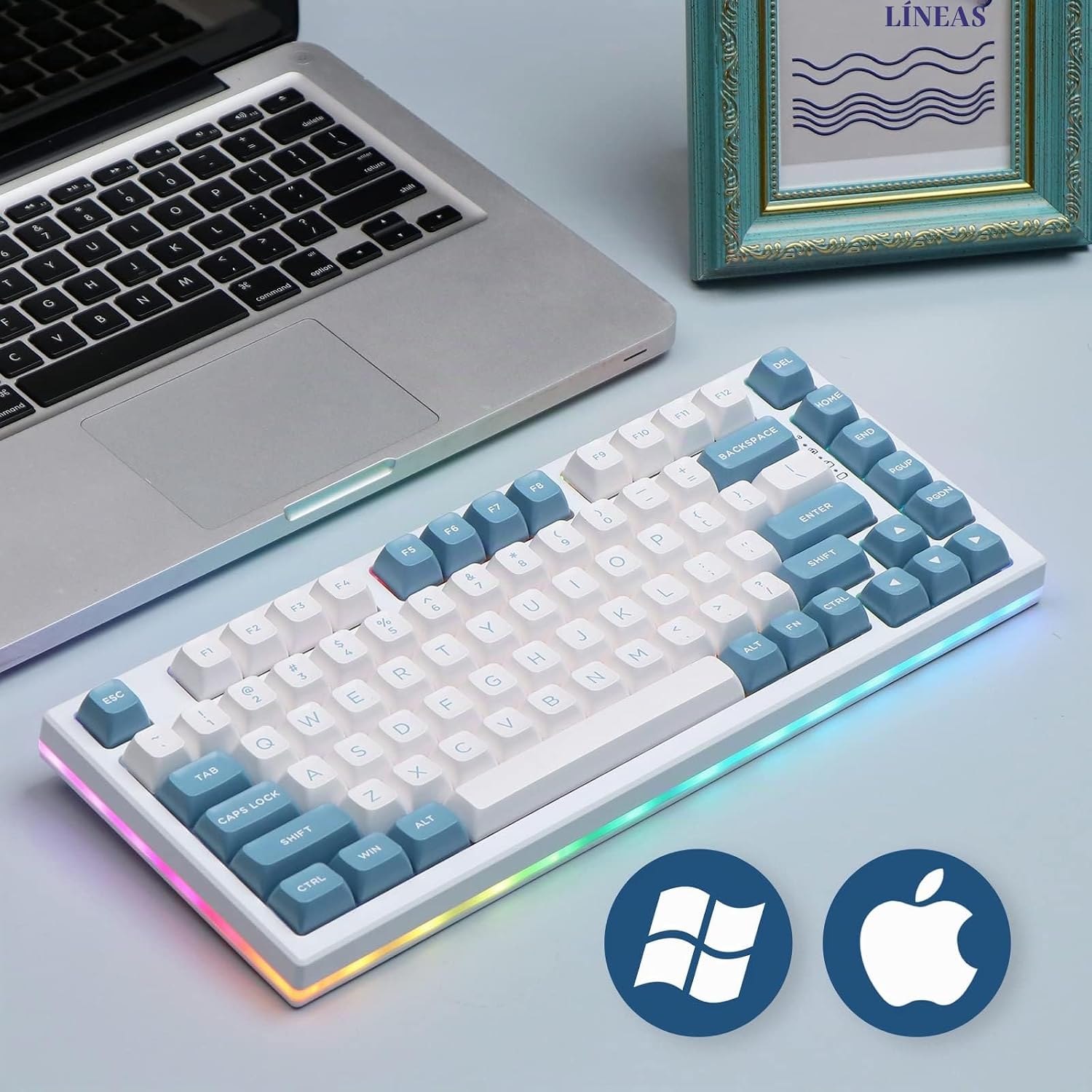 EPOMAKER EP75 keyboard next to Windows and Mac logos, indicating cross-platform compatibility.