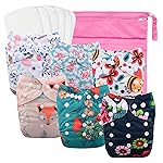 babygoal Reusable Cloth Diapers for Girls, Adjustable Washable Nappy 6pcs+ 6pcs Microfiber Inserts+One Wet Bag 6YDG08