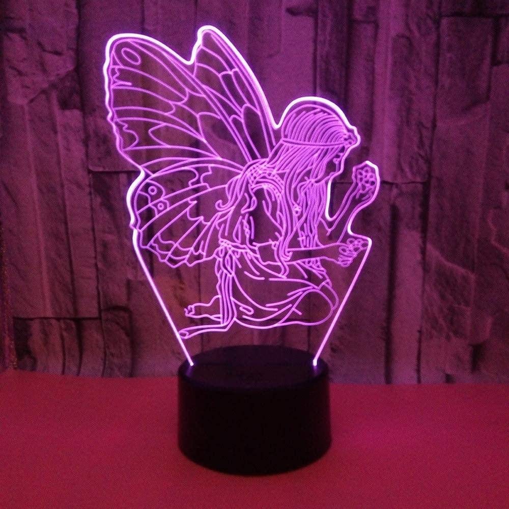 althiqahkey Angel 3D Light Visual Gifts 3D Small LED Night Light Children Lamp 7 Color Changing Lamp