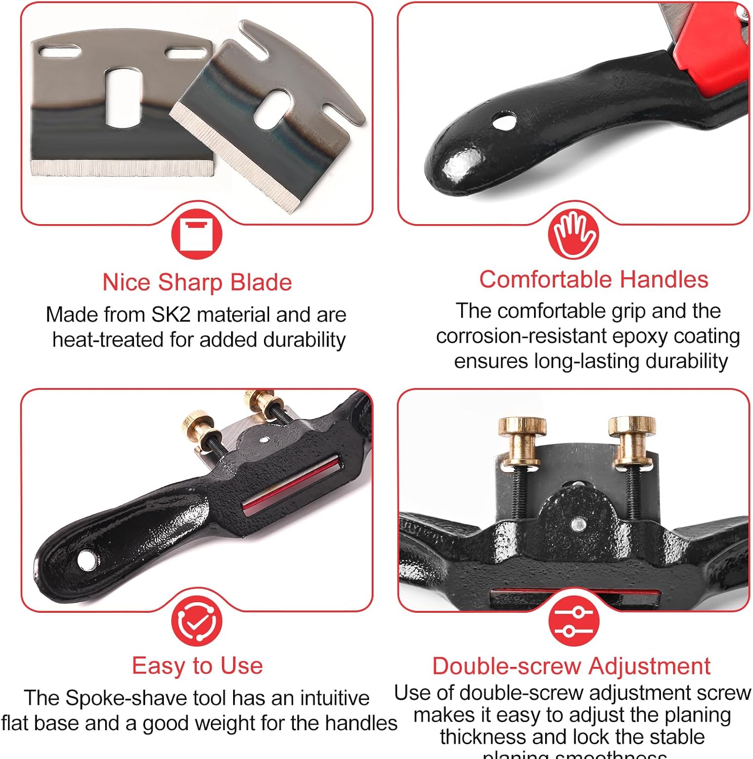Adjustable Spokeshave Set - 2pcs Spokeshave, 6pcs Metal Blade, Portable Woodworking Planes and 4-Way Wood Rasp File, Perfect for Wood Craft and Woodworking
