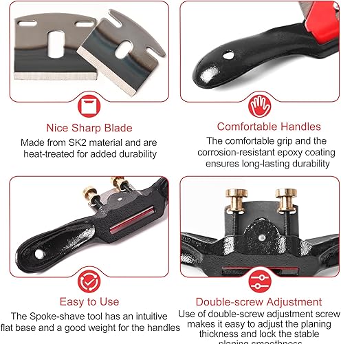 Miniatura 9 de Juego de 2 radios ajustables, 4 hojas de metal y lima de madera de 4 vías, cepilladora manual con base plana, perfecta para cepillar, recortar,