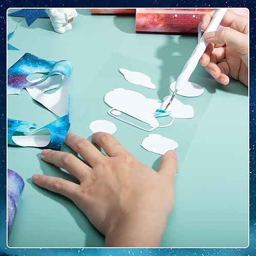 Miniatura 5 de Tintnut Rollo de vinilo de transferencia de calor de galaxia que brilla en la oscuridad, 12 pulgadas x 5 pies, color azul cielo, cielo estrellado,