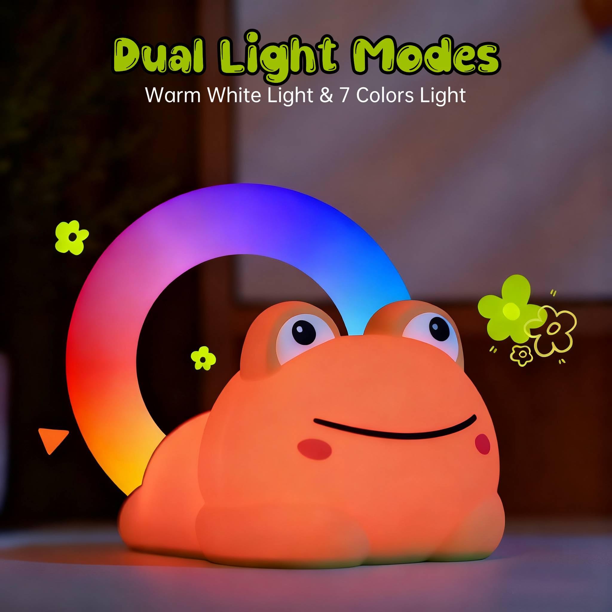 Veilleuse grenouille mignonne avec bruit blanc - 4 sons apaisants et 8 modes d'éclairage, minuterie d'arrêt automatique, rechargeable par USB, aide au sommeil portable pour enfants, adultes, crèches