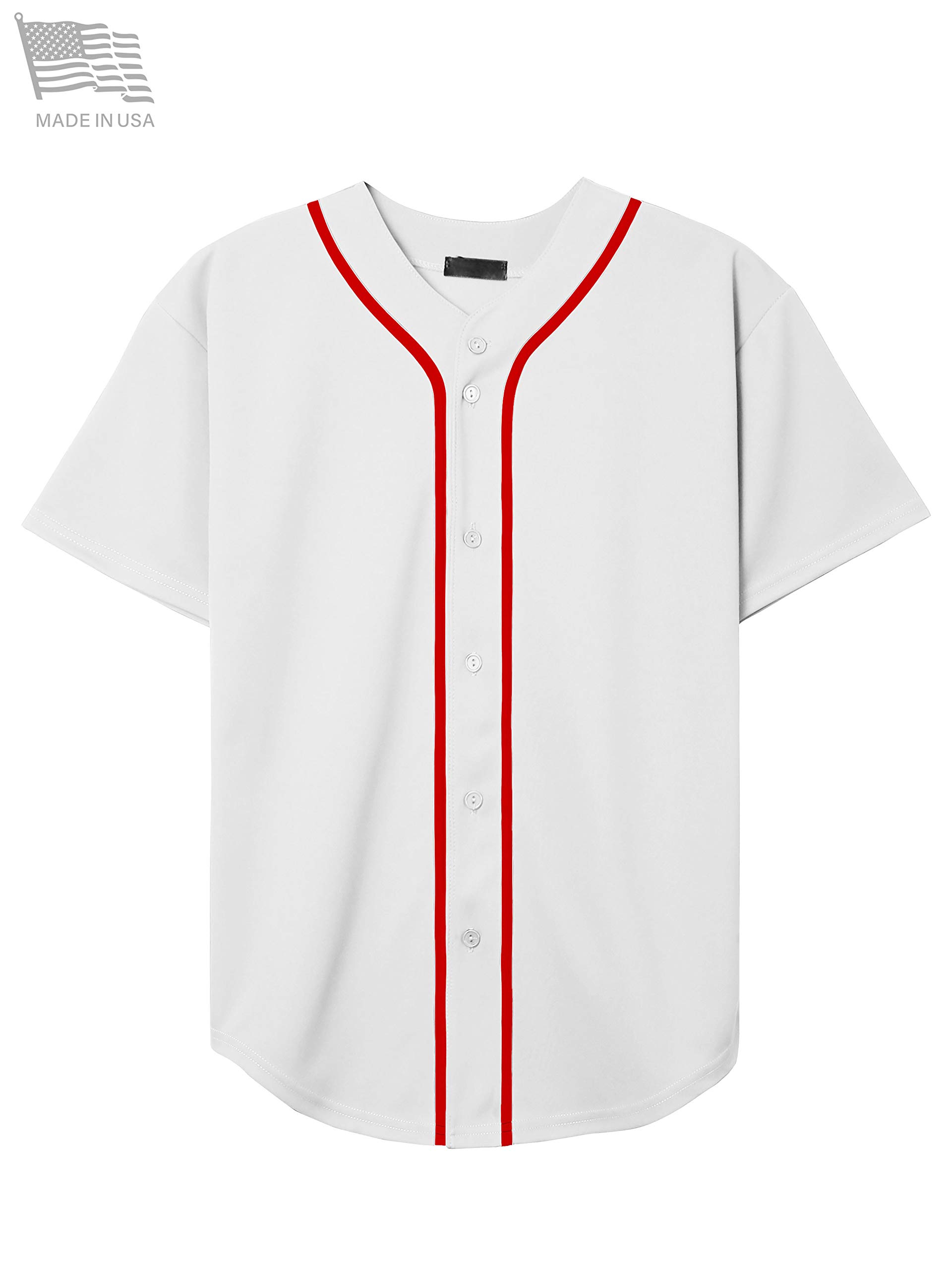 Hat and Beyond Mens Baseball Button Down Jersey (01up01_White/Red,Large)