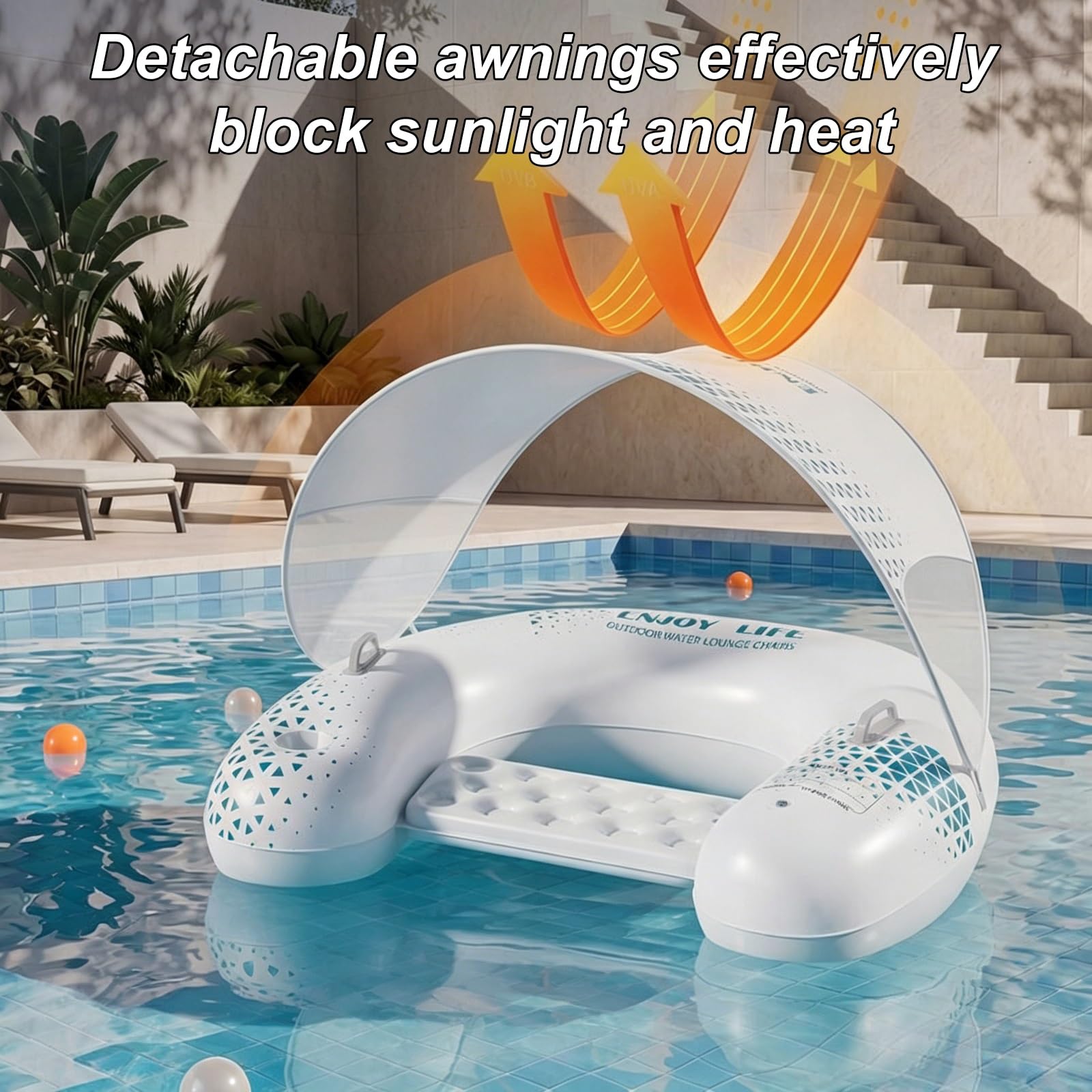 Bouée Piscine, Fauteuil Piscine Gonflable avec Auvent Amovible et Porte-gobelet, Idéale pour Les Fêtes sur la Plage ou au Lac