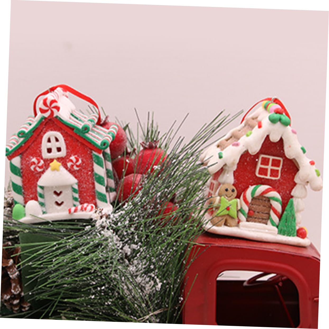 Didiseaon Decorazioni Natalizie a Tema Festa di Natale 4 Pezzi in Argilla Polimerica, Ornamento a Casa di Biscotto Speziato per Addobbo Natalizio e Stufa