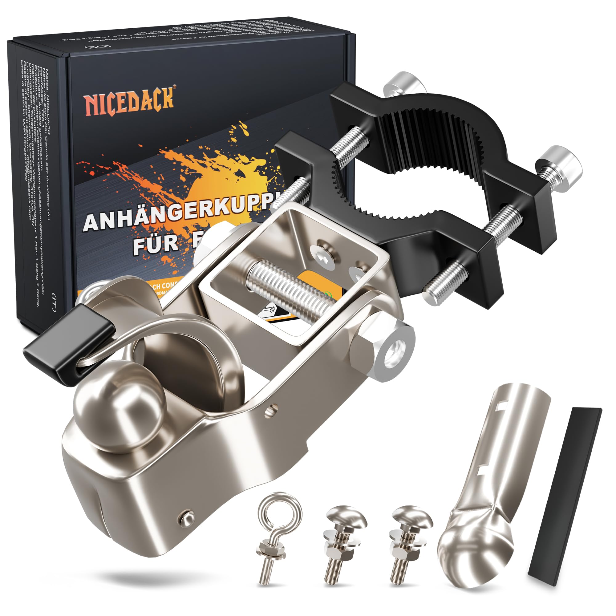 NICEDACK Anhängerkupplung für Fahrrad, Kupplung Lastenanhänger, Verzinkter Stahl Fahrradanhänger Kupplung Kompatibel mit Allen gängigen Fahrradsattelstützen, Fahrrad Anhängerkupplung