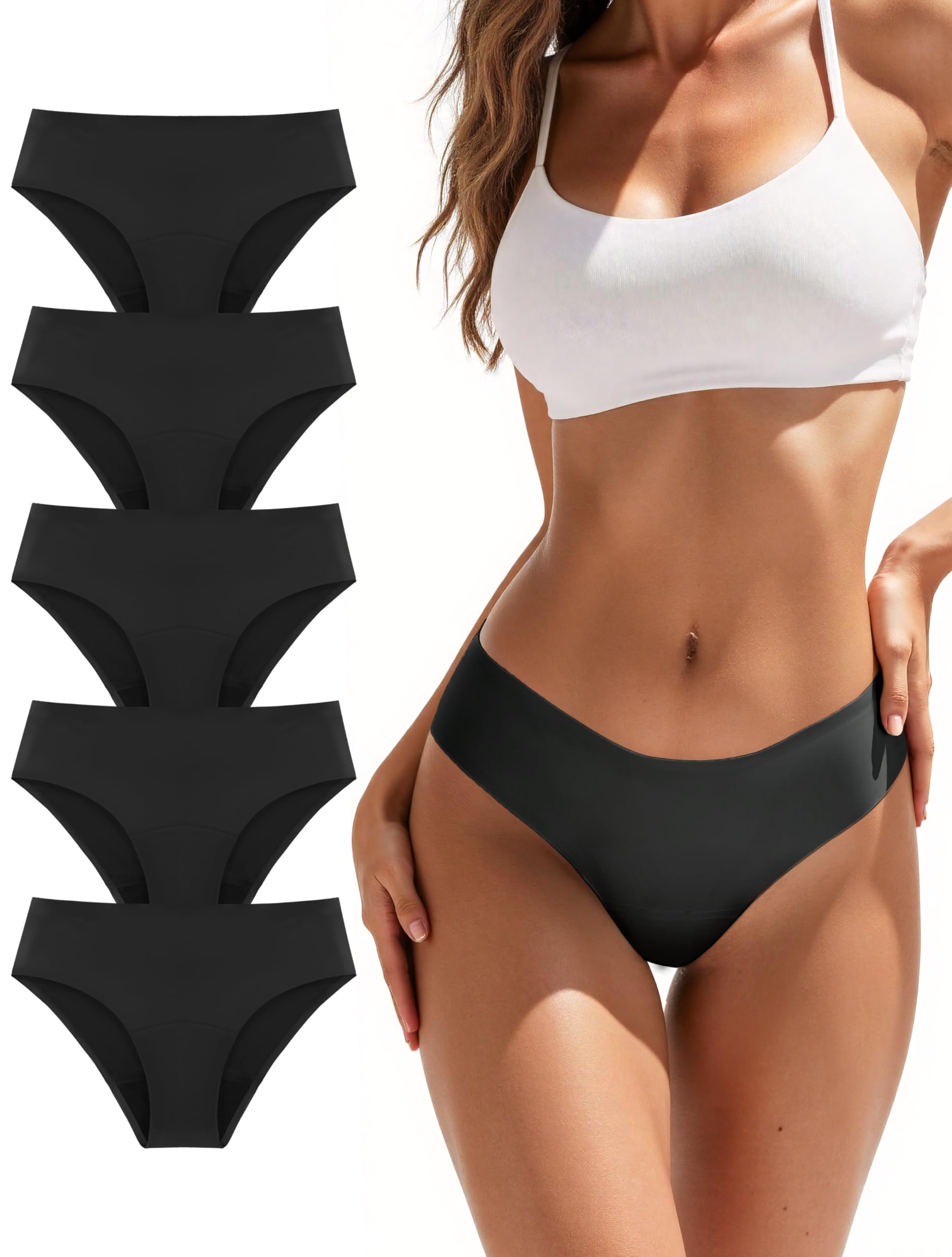 TIICHOO Period Underwear for Women Seamless Leakproof Bikini 5 Pack | 30 mL Regular Absorbency - All-Around Leak Protection - Seamless No Show Bikini - Women &amp; Teens - Light Incontinence Support