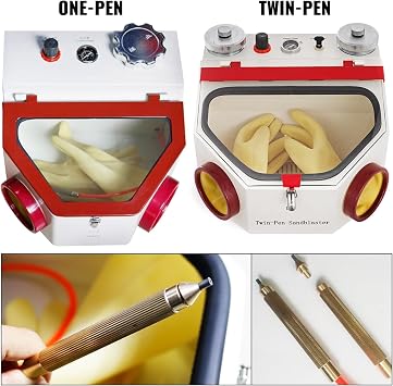 Lab Sandblaster Equipment 2 Pen+2 Tanks with LED Light Large View Window and Foot Pedal Control for Removing Oxides