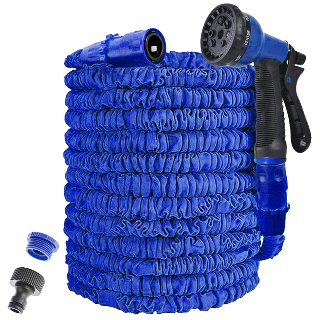 Awxyz Blue Garden Hose Pipe, 25Ft/50Ft/75Ft/100Ft/125Ft Expanding Hose Pipe With 8 Function Spray Nozzle,3 Times Expandable Magic Hose (, 125Ft)