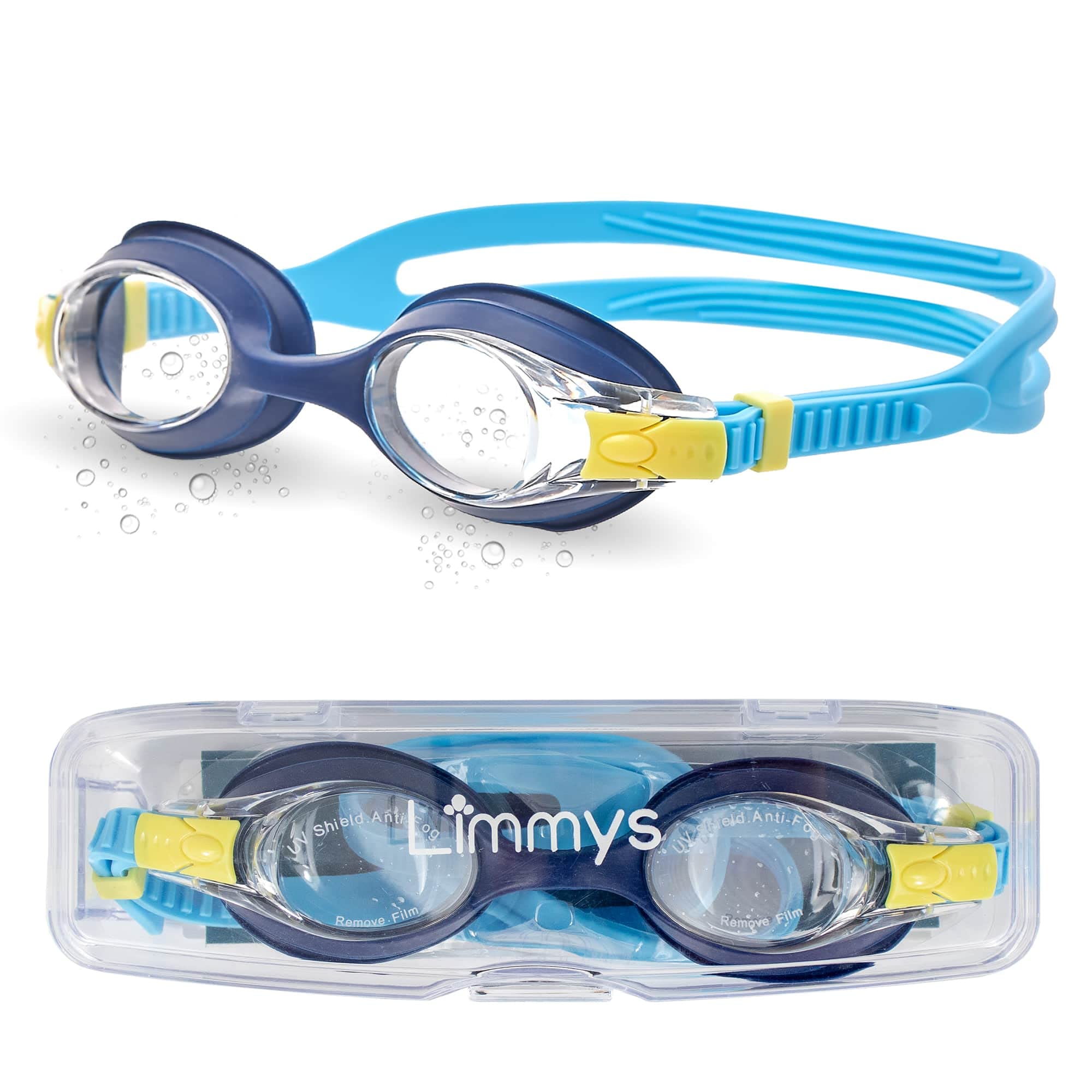 Limmys Occhialini da Nuoto Bambini 3–12 Anni – Anti-Appannamento, Senza Perdite, Protezione UV400, Senza Tirare i Capelli, Regolazione Rapida, Resistenti al Cloro, Custodia Inclusa