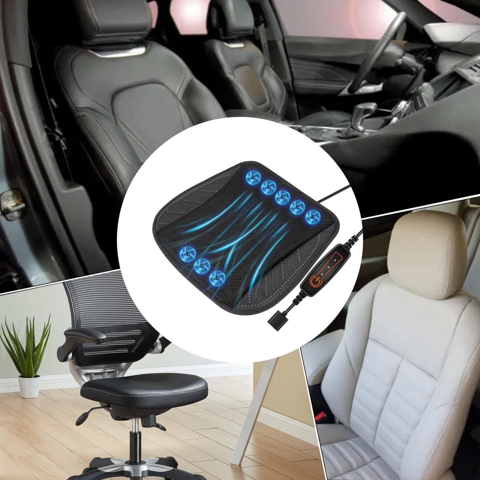 Generisch Refrigeratore per sedile auto, copertura per sedile auto, con ventola, anti-sudore, ventilazione e traspirazione, 3 velocità regolabili, di raffreddamento per lunghi viaggi