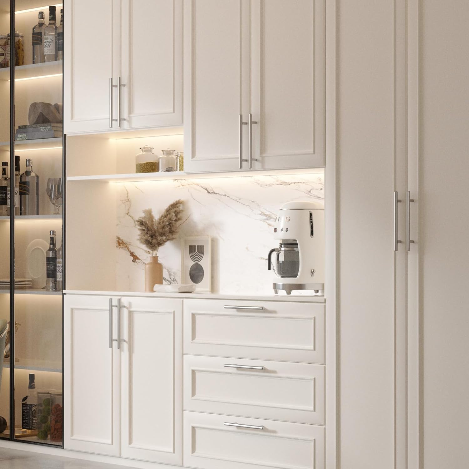 goldenwarm Pack of 5 Handles for Kitchen Cabinets Silver Cabinet Handles Cabinet Handles Furniture Drawer Handles Furniture Handles 128 mm Hole Spacing