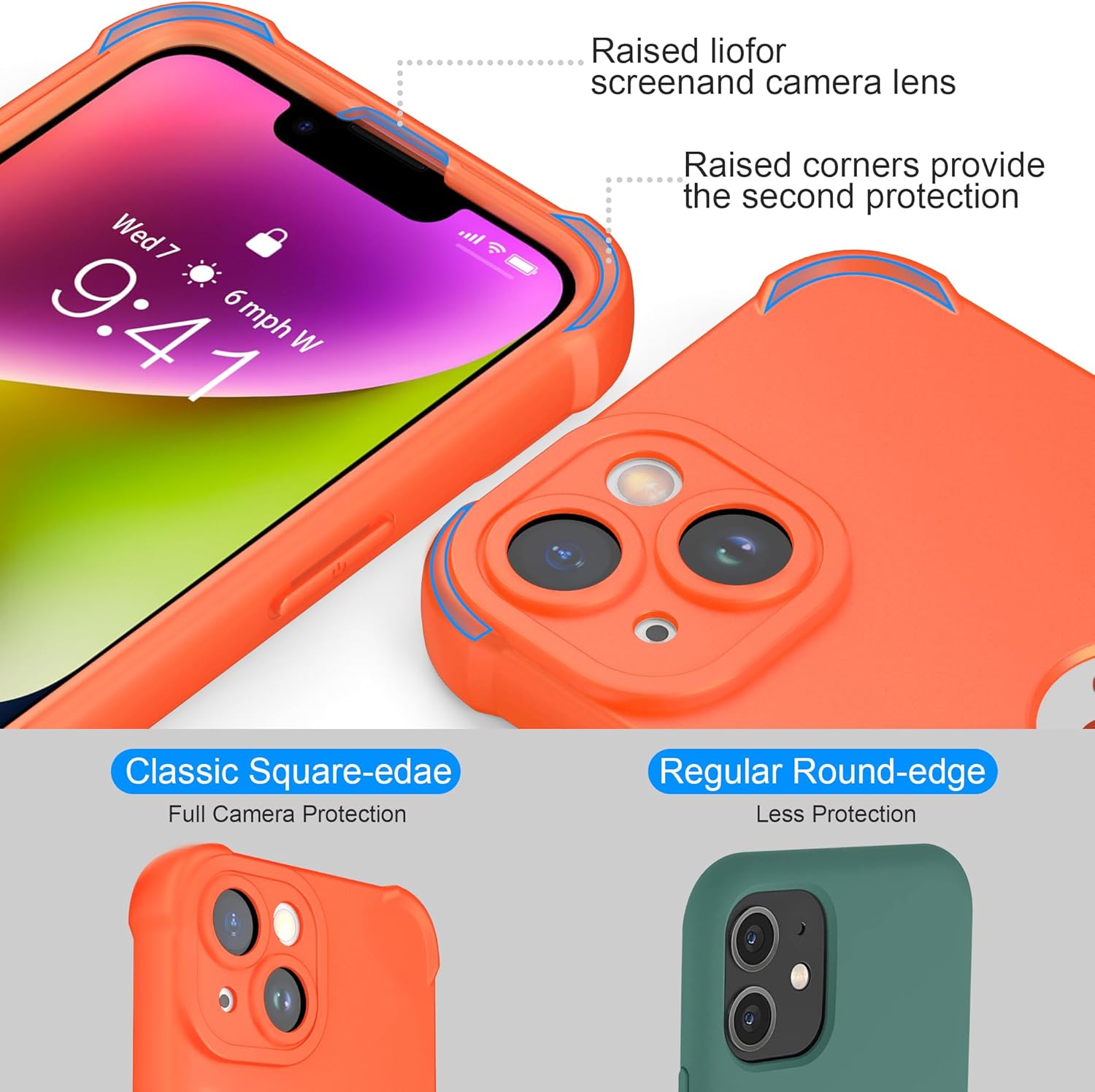 ORETECH for iPhone 14 Case, with [2 x Screen Protectors] [15 Ft Military Grade Drop Test] [Camera Protection] 360° Shockproof Slim Thin Phone Case for iPhone 14 Cover 6.1" -Orange - Image 4