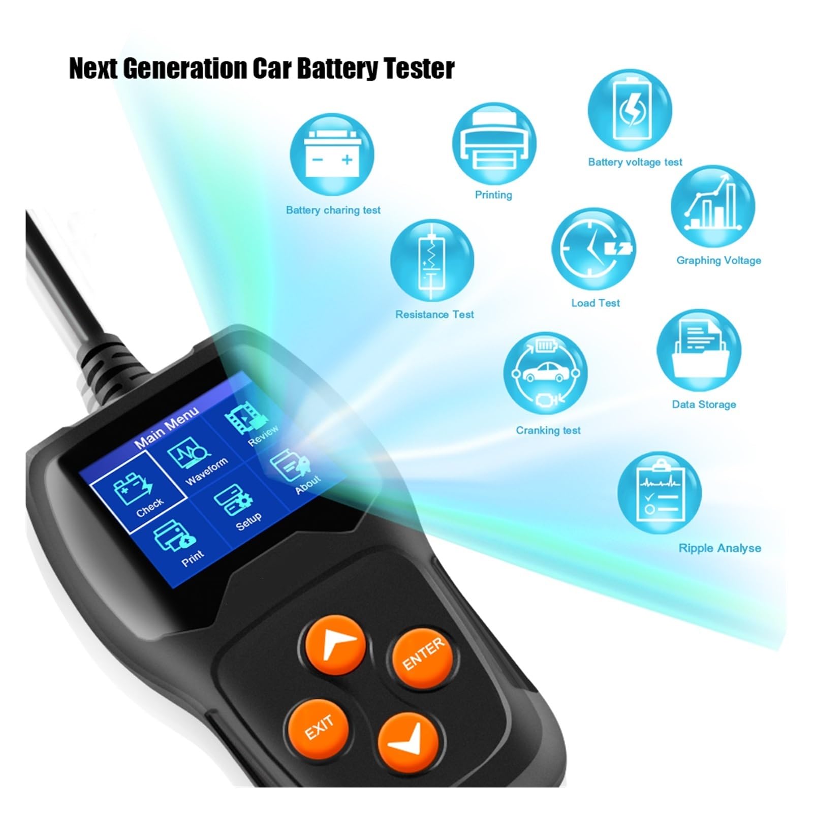 Tester Akumulatora Samochodowego 12V Analizator 100 Do 2000CCA Test Baterii Zdrowie/usterki Cyfrowy Kolorowy Ekran Automatyczna Diagnostyka Szybkie Dokładne Wykrywanie