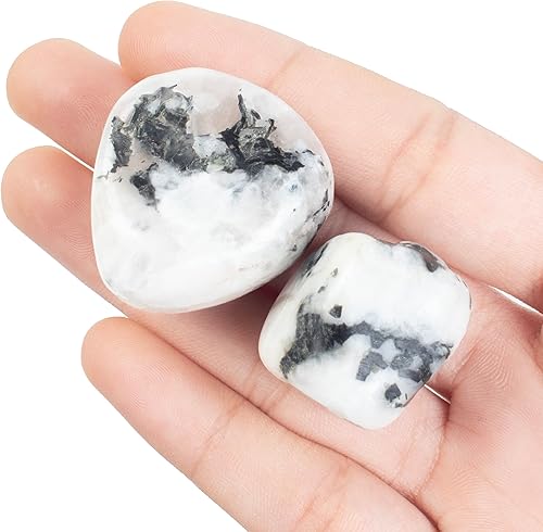 "Más de 300 quilates, 2 piedras pulidas de piedra lunar arcoíris y cristales, piedras pulidas de 0.78 a 0.98 pulgadas, piedras curativas reales para