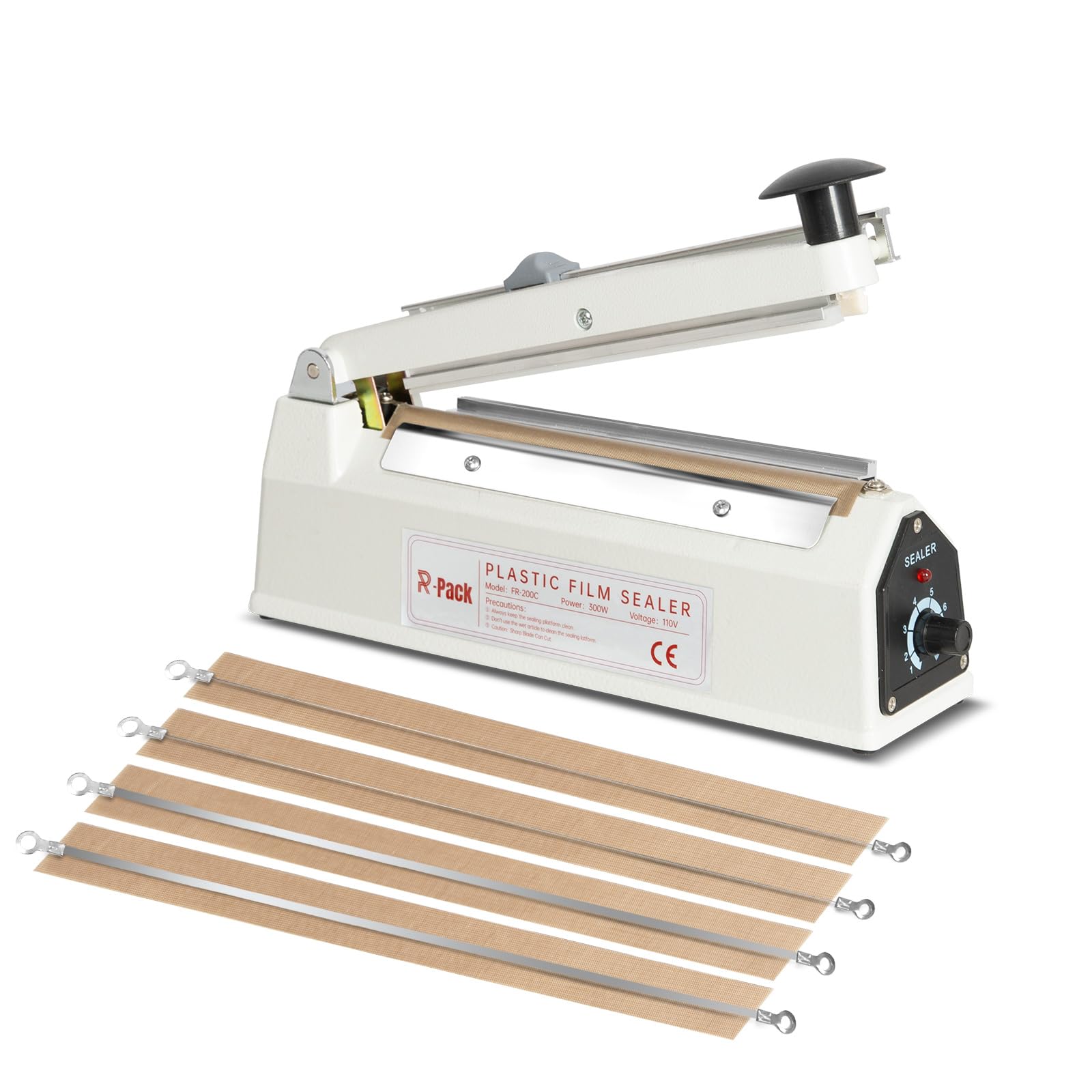 R-PACK Impulse Heat Sealer with Sealing Bar: Heavy-Duty Bag Sealer with Extra Cutting Blade (White, 8-Inch)