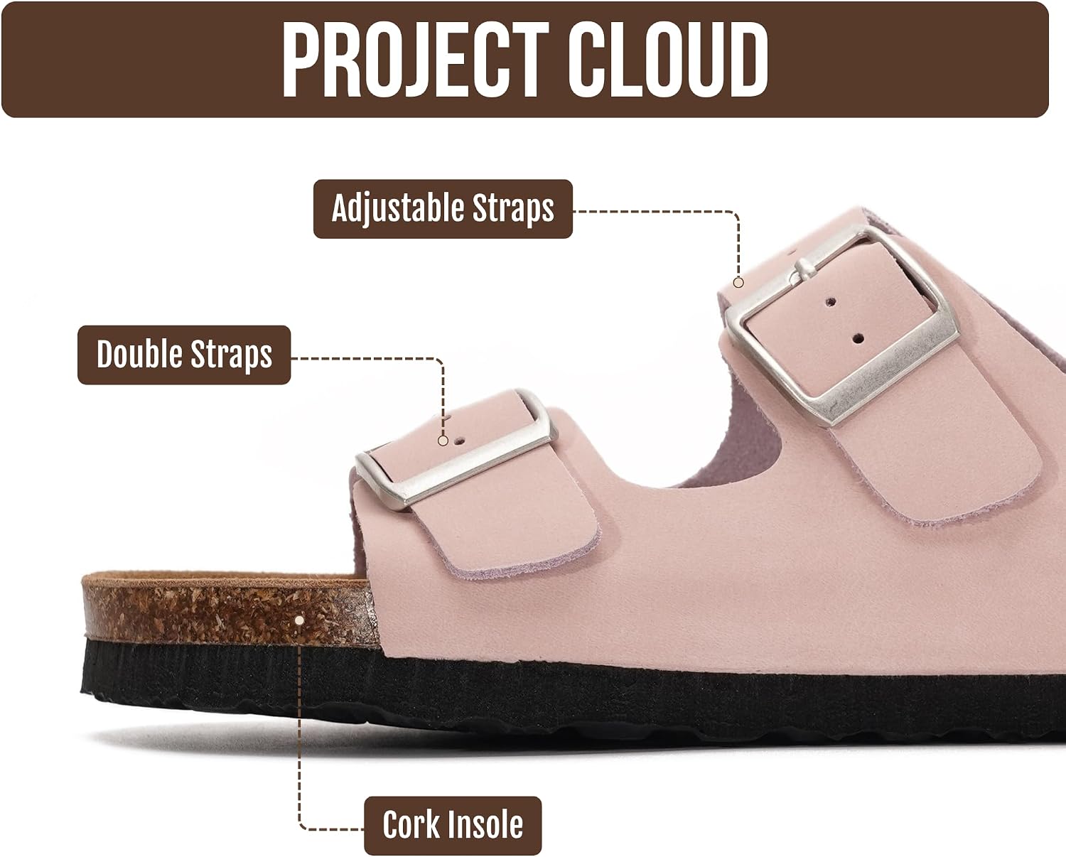 Project Cloud 100% Genuine Leather Flat Sandals For Women 2026 Cork Footbed Womens Sandals with Memory Foam and arch support Vacation Essentials Slides for Women Footwear (Venita) thumbnail