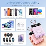 Chargeur portable,5000mAh PD 20W Banque de puissance de charge rapide super avec câbles intégrés, Pack de batterie de porte-clés de voyage pour Apple Watch Ultra/11/10/9/8/7/6/SE,iPhone 17/16/15/14/13/12 (Purple)