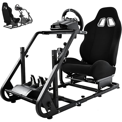 Dardoo Racing Simulator Cockpit with Seat Fit for Logitech G25 G27 G923, for Thrustmaster T150, for Fanatec, Steering Wheel Cockpit, Not Include Wheel, Pedal and Shifter